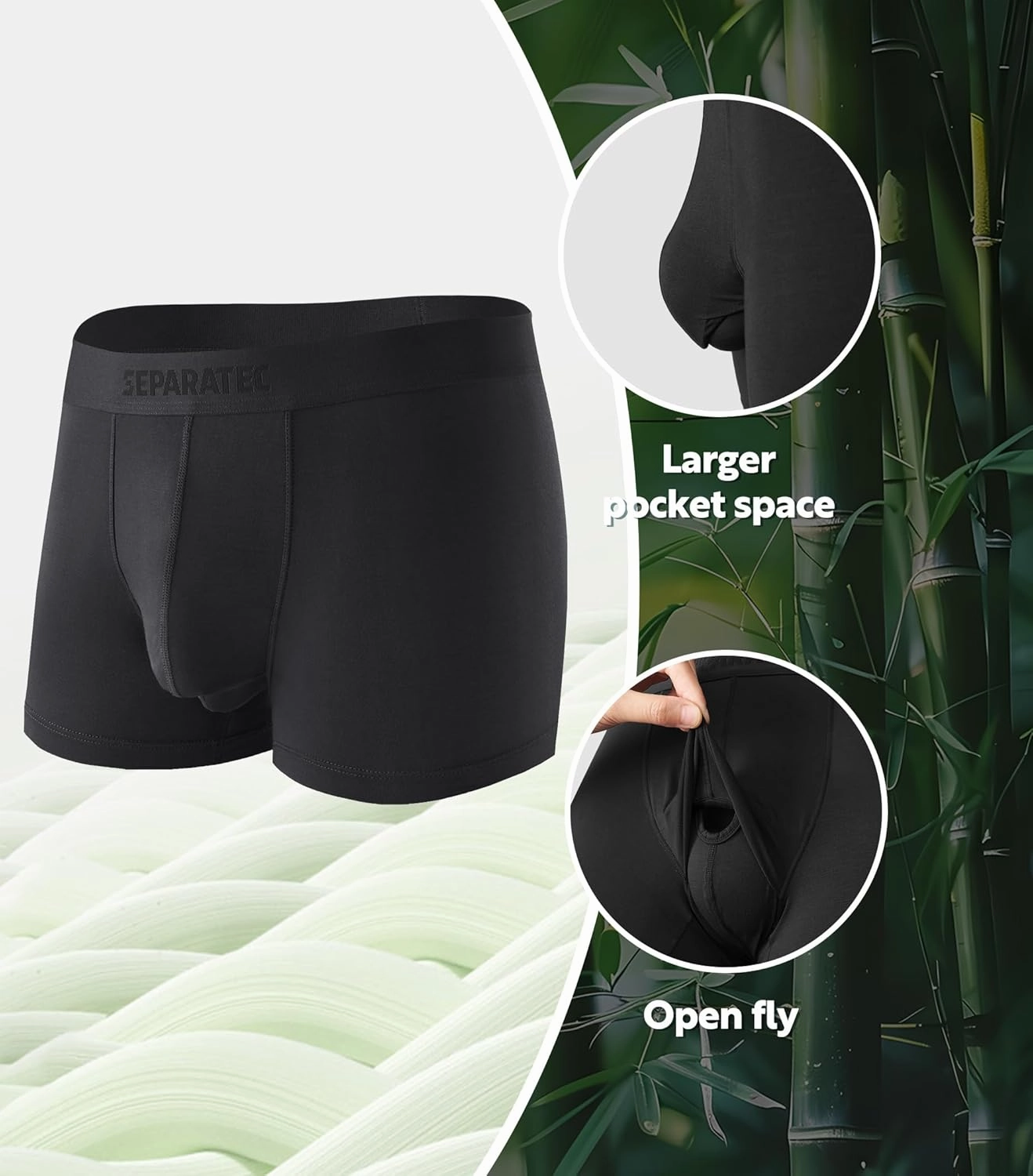 Separatec Mens Trunks Underwear with Dual Pouch, Soft Breathable Rayon Made from Bamboo Trunk Underwear for Men