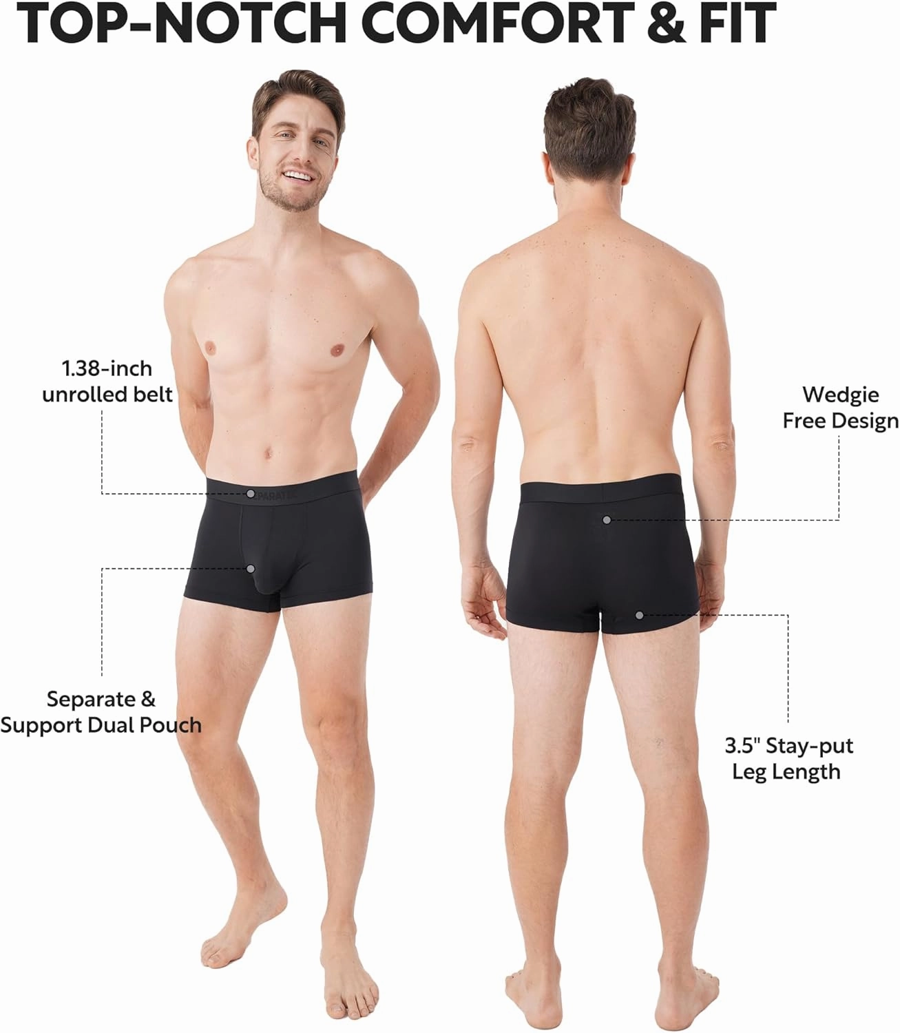 Separatec Mens Trunks Underwear with Dual Pouch, Soft Breathable Rayon Made from Bamboo Trunk Underwear for Men