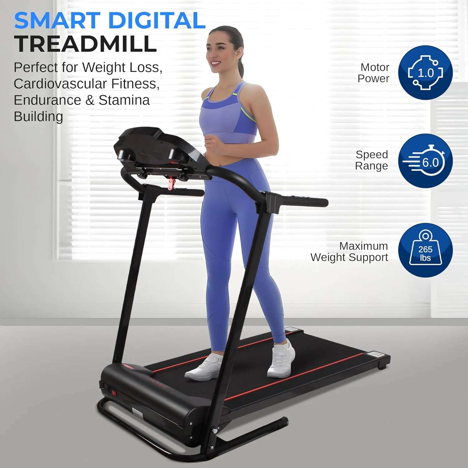 SereneLife Electric Folding Treadmill Exercise Machine - Smart Compact Digital Fitness Treadmill Workout Trainer w/Bluetooth App Sync, Manual Incline Adjustment, for Walking, Running, Gym