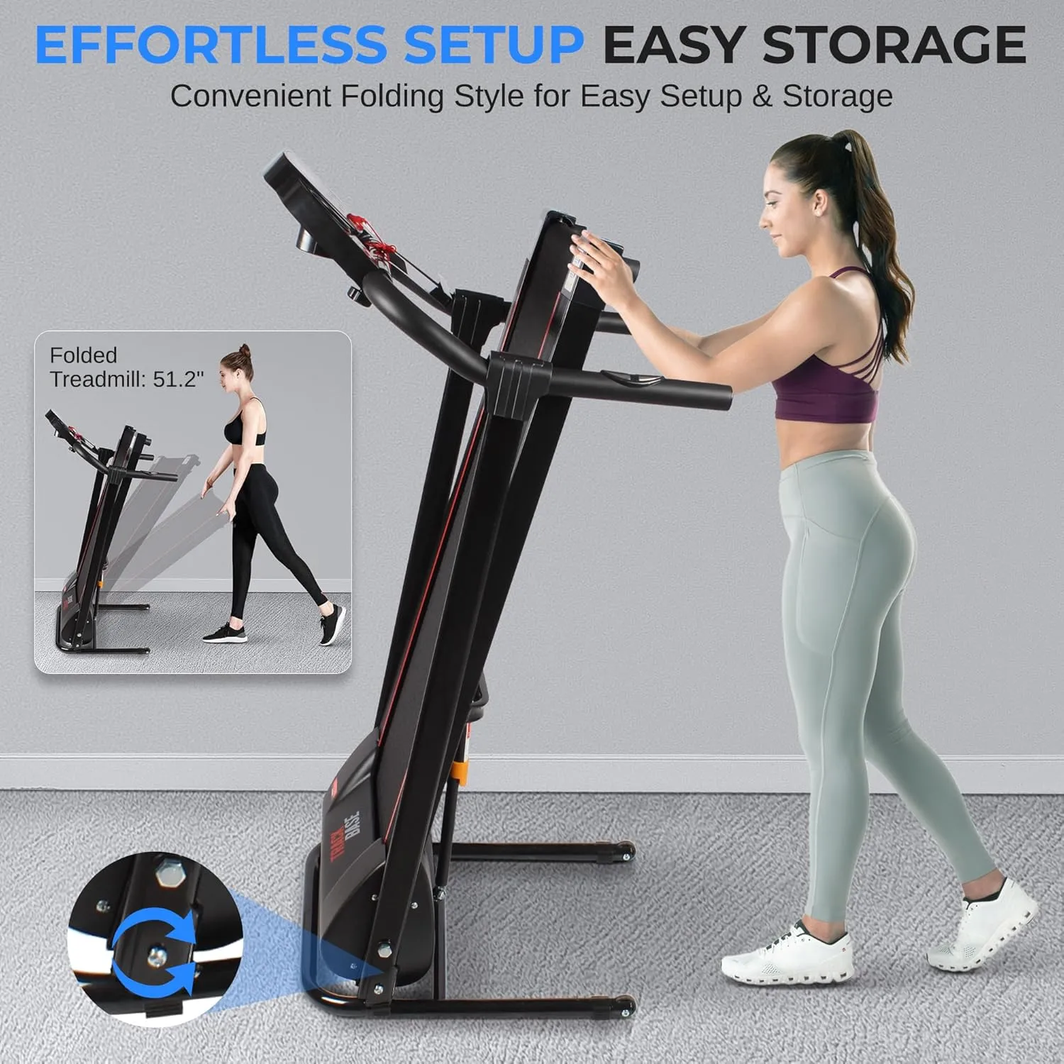 SereneLife Electric Folding Treadmill Exercise Machine - Smart Compact Digital Fitness Treadmill Workout Trainer w/Bluetooth App Sync, Manual Incline Adjustment, for Walking, Running, Gym