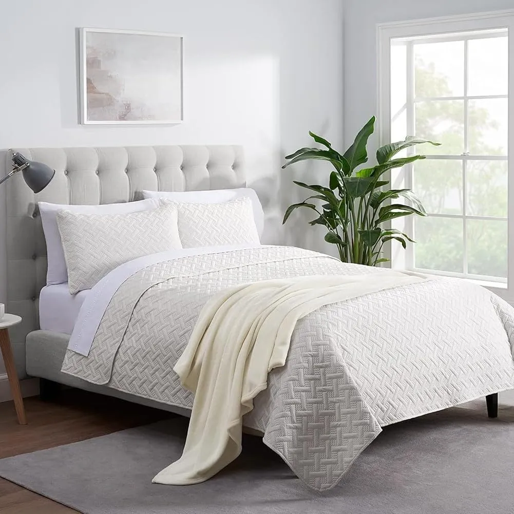 SERTA Cozy Plush Thick Fuzzy Super Soft Lightweight Throw Blanket for Bed, Couch, or Travel, Standard (50 in x 60 in), Off White