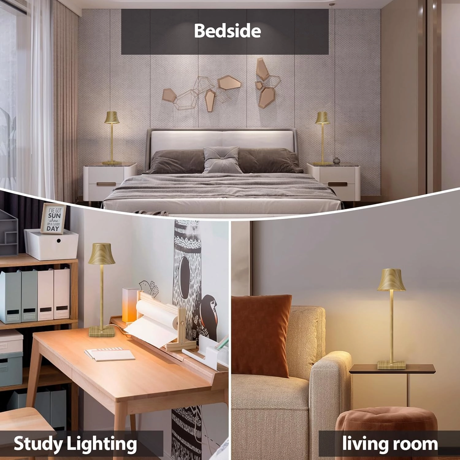 Set of 2 LED Cordless Table Light, Rechargeable Battery Powered 3 Levels Brightness Dimmable for Portable Outdoor Hotel Restaurant Dining Study Table Lamps Wood
