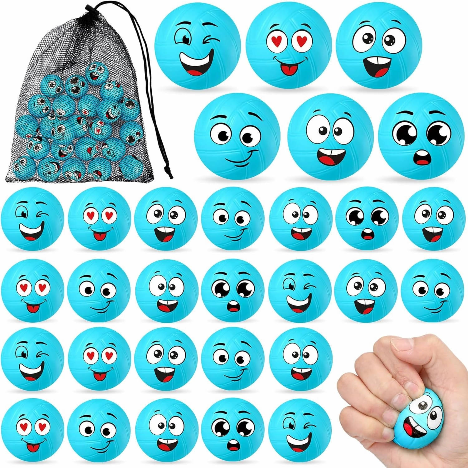 Shappy 48 Pcs Mini Volleyball Stress Balls 1.57" Squeeze Sports Stress Volleyball Ball Bulk with Black Mesh Drawstring Bag 6 Style Emotion Foam Volleyball Toys for Kid Birthday Party Favor (Blue)