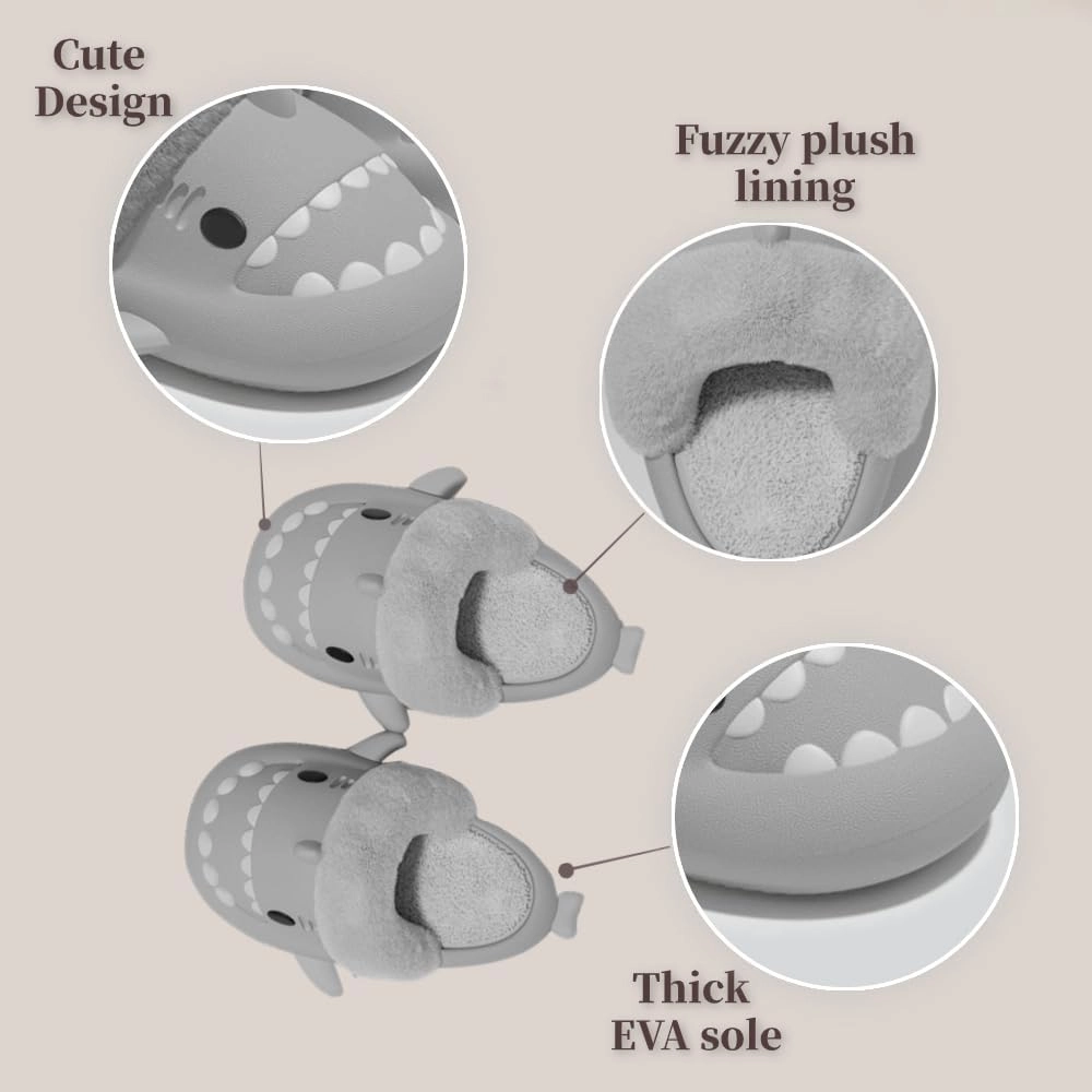 Shark Fuzzy Slippers Women Men Cute Cartoon Plush Fluffy House Shoes Memory Foam Winter Warm Slippers Indoor