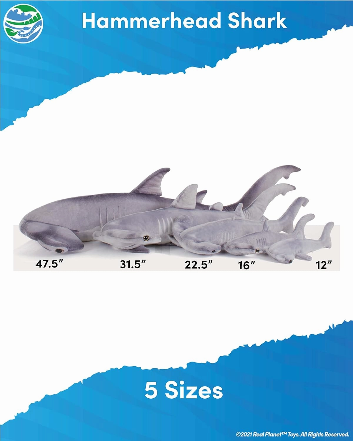 Shark Plush Toy - Realistic Stuffed Animal Gift for Kids All Ages, Sea Creature Shark Plushie, Christmas Birthday Gifts (Gray Hammerhead, 16") (16" Long)