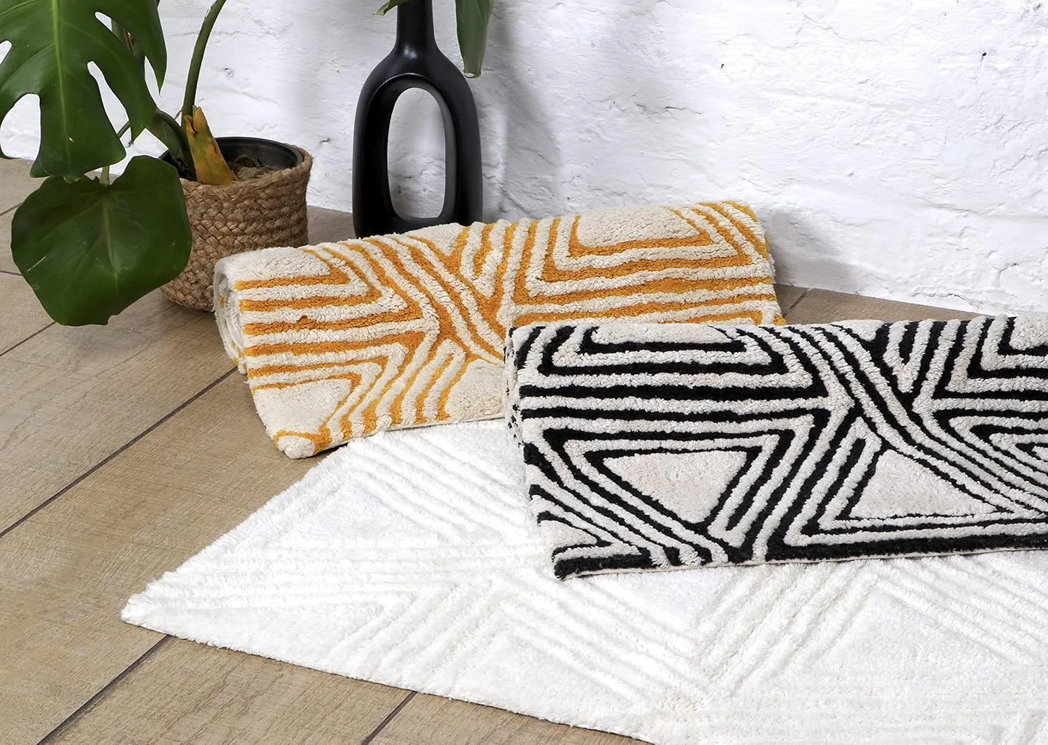 SHIKARA Soft Cotton Shower Mats for Bathroom - Durable Bath Rug with Anti-Skid Backing, Highly Absorbent - 32x20 Inches White Dove