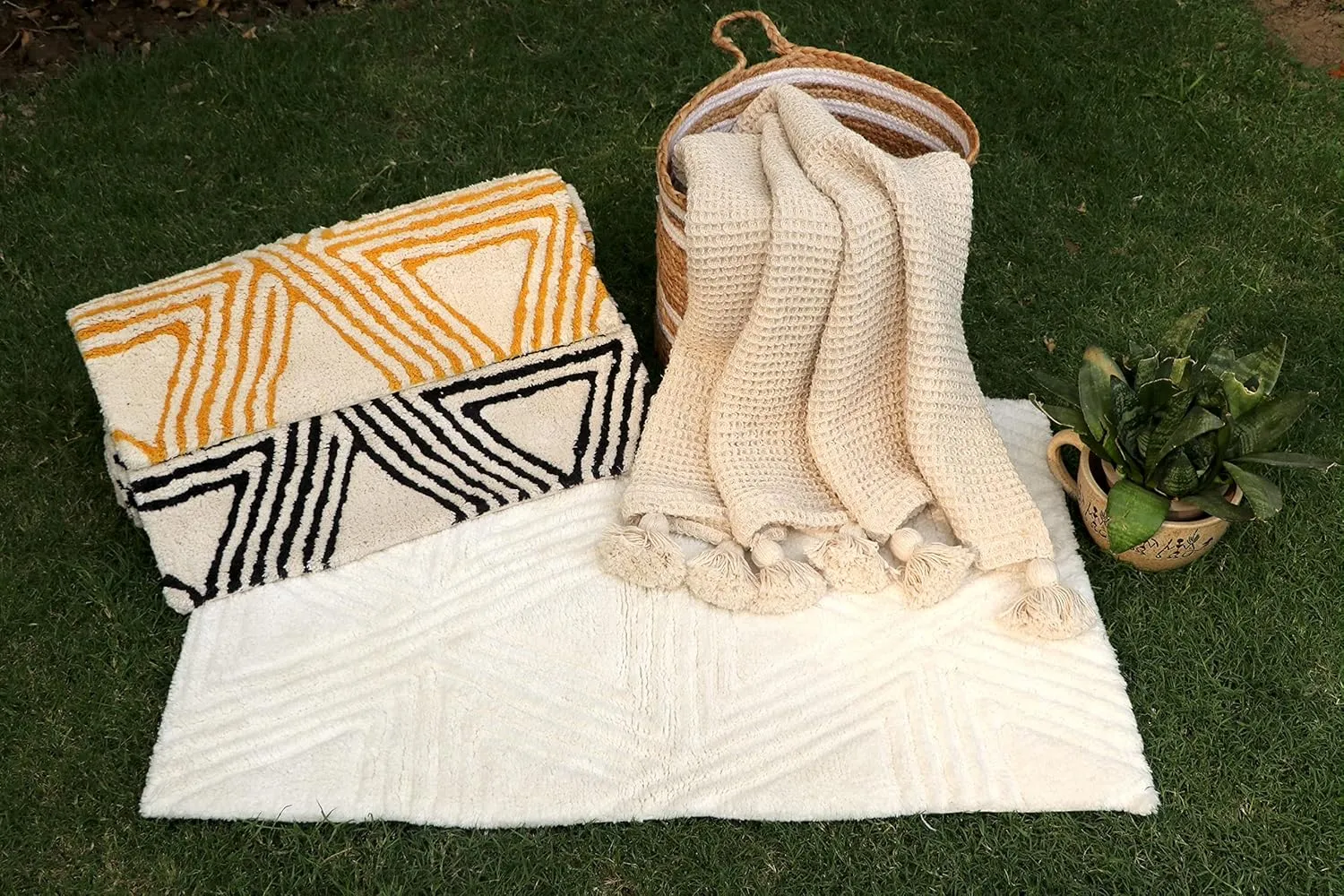 SHIKARA Soft Cotton Shower Mats for Bathroom - Durable Bath Rug with Anti-Skid Backing, Highly Absorbent - 32x20 Inches White Dove