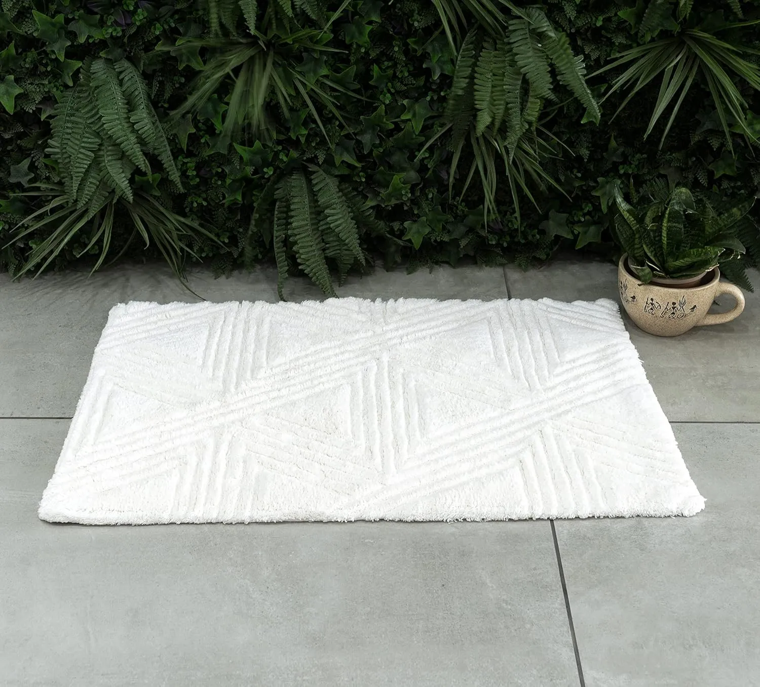 SHIKARA Soft Cotton Shower Mats for Bathroom - Durable Bath Rug with Anti-Skid Backing, Highly Absorbent - 32x20 Inches White Dove