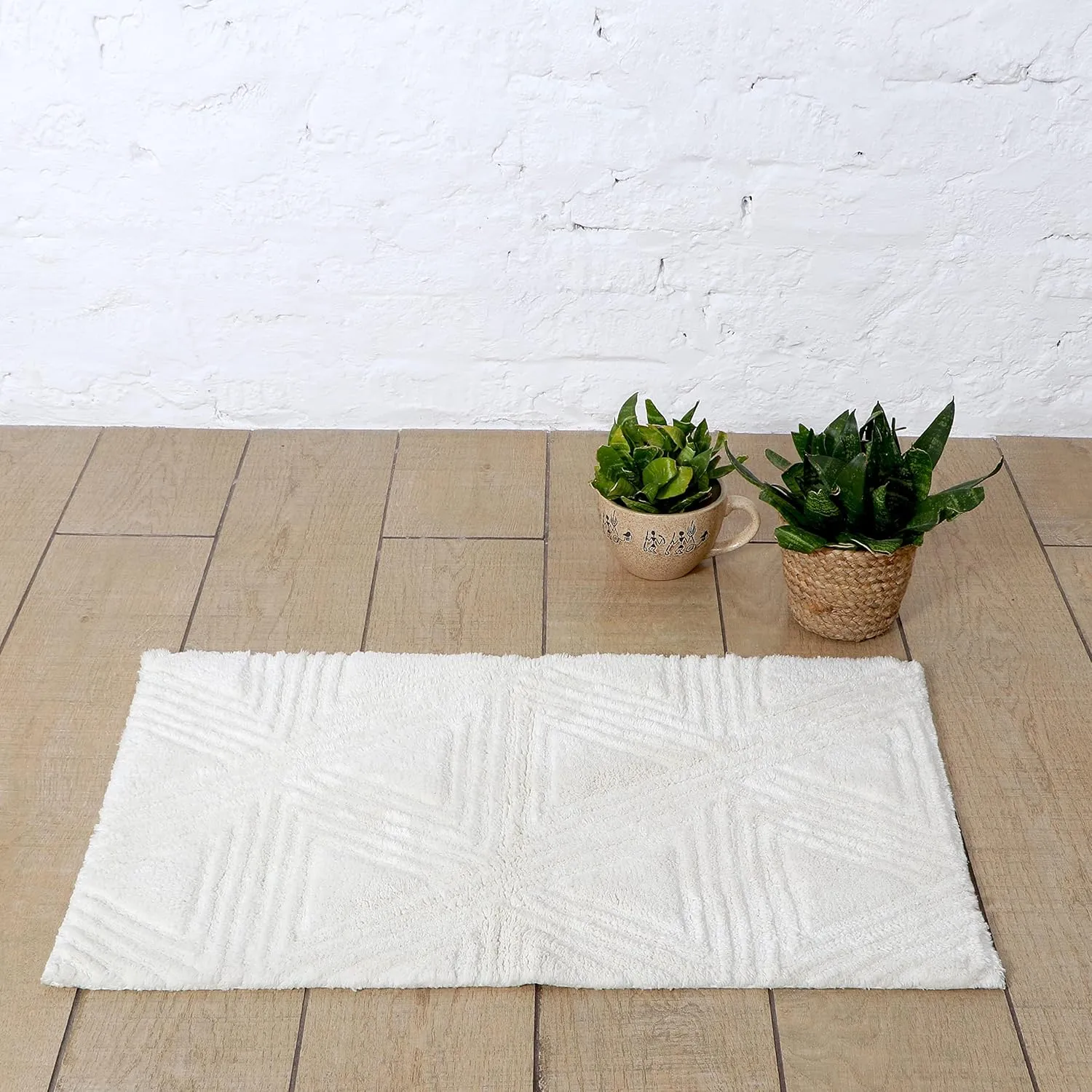 SHIKARA Soft Cotton Shower Mats for Bathroom - Durable Bath Rug with Anti-Skid Backing, Highly Absorbent - 32x20 Inches White Dove