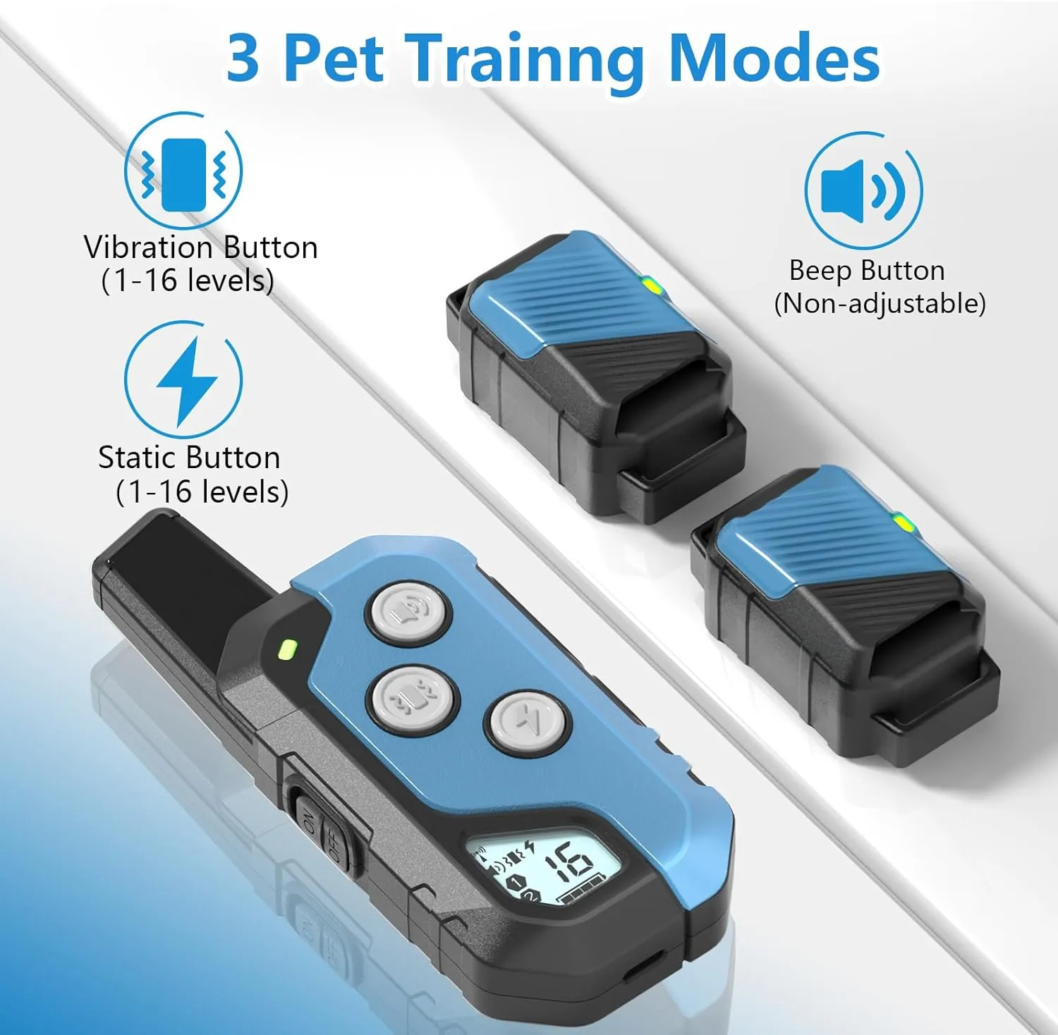 Shock Collar for Dogs, Dog Training Collar with Remote Control for 2 Dogs, 3 Training Modes with Beep, Vibration and Satic, Waterproof, Rechargeable E Collar for Large Medium Small
