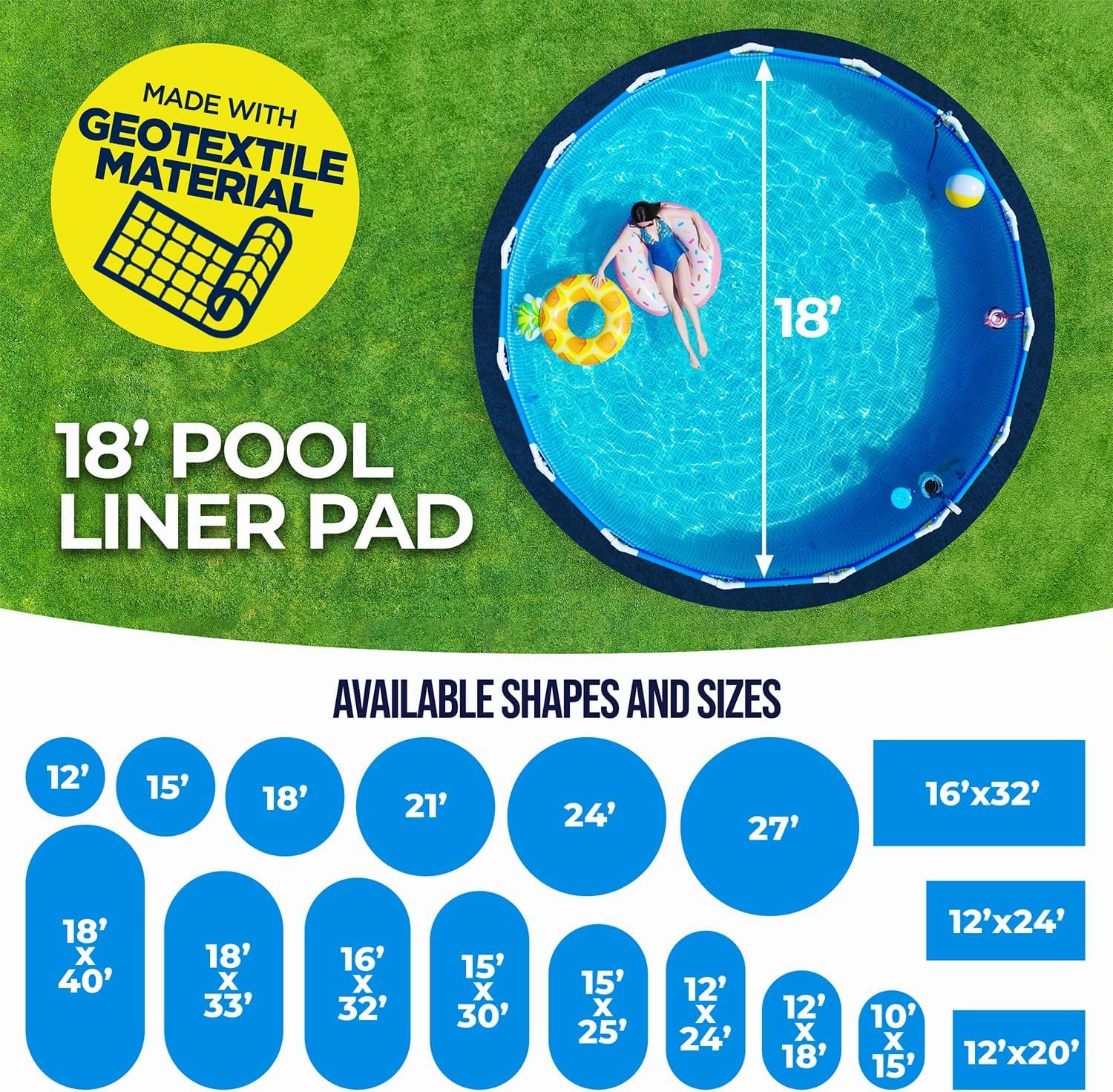 Shop Square 18-Foot Pool Liner Pad for Above Ground Pools - Under Padding, Above Ground Pad, Puncture Protection, Extend Liner Life, Durable Geotextile Material
