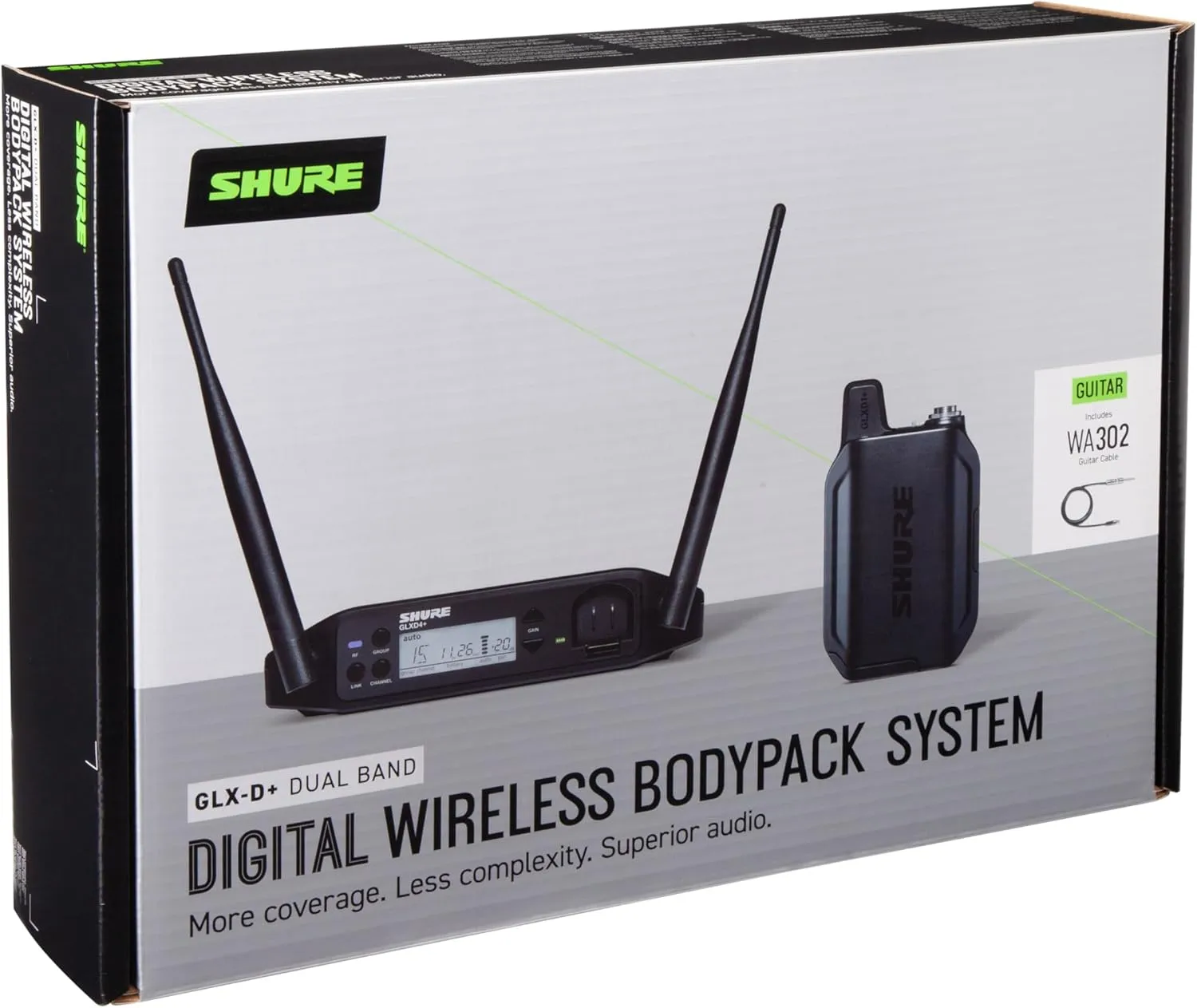 Shure GLXD14  Dual Band Pro Digital Wireless System for Guitar and Bass - 12-Hour Battery Life, 100 ft Range | Includes 1/4" Jack Instrument Cable & Single Channel Receiver (GLXD14 -Z3)