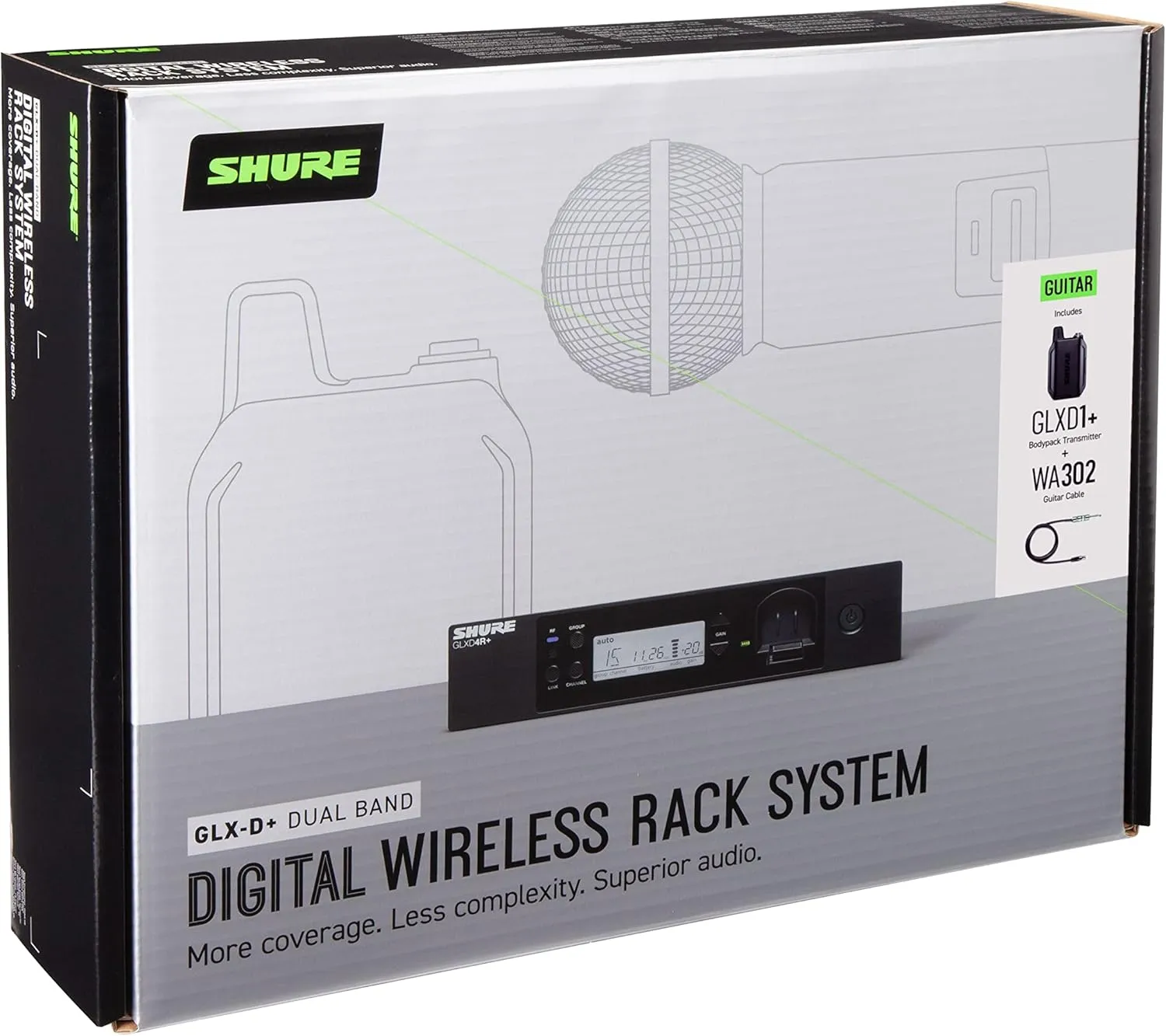 Shure GLXD14R  Dual Band Pro Digital Wireless System for Guitar and Bass - 12-Hour Battery Life, 100 ft Range | Includes 1/4" Jack Instrument Cable & Single Channel Rack Mount Receiver (GLXD14R -Z3)