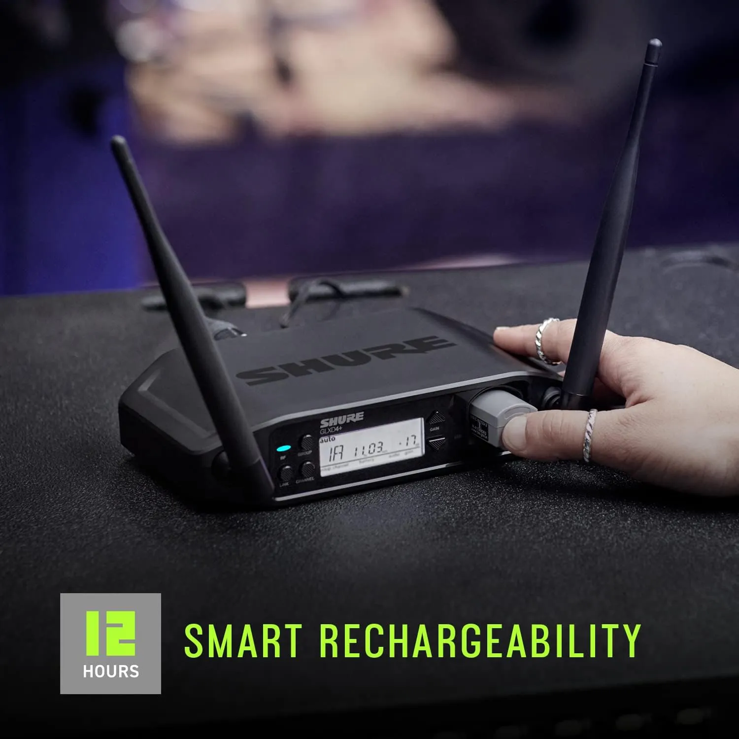 Shure GLXD14R  Dual Band Pro Digital Wireless System for Guitar and Bass - 12-Hour Battery Life, 100 ft Range | Includes 1/4" Jack Instrument Cable & Single Channel Rack Mount Receiver (GLXD14R -Z3)