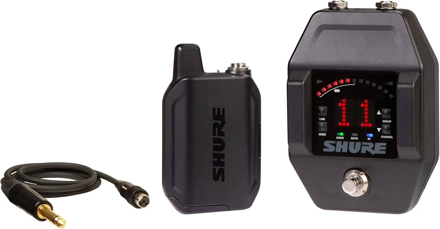 Shure GLXD16  Dual Band Pro Digital Wireless System with Pedal Receiver for Guitar & Bass - 12-Hour Battery Life, 100 ft Range | Includes WA305 Premium Cable with 1/4" Jack (GLXD16 -Z3)