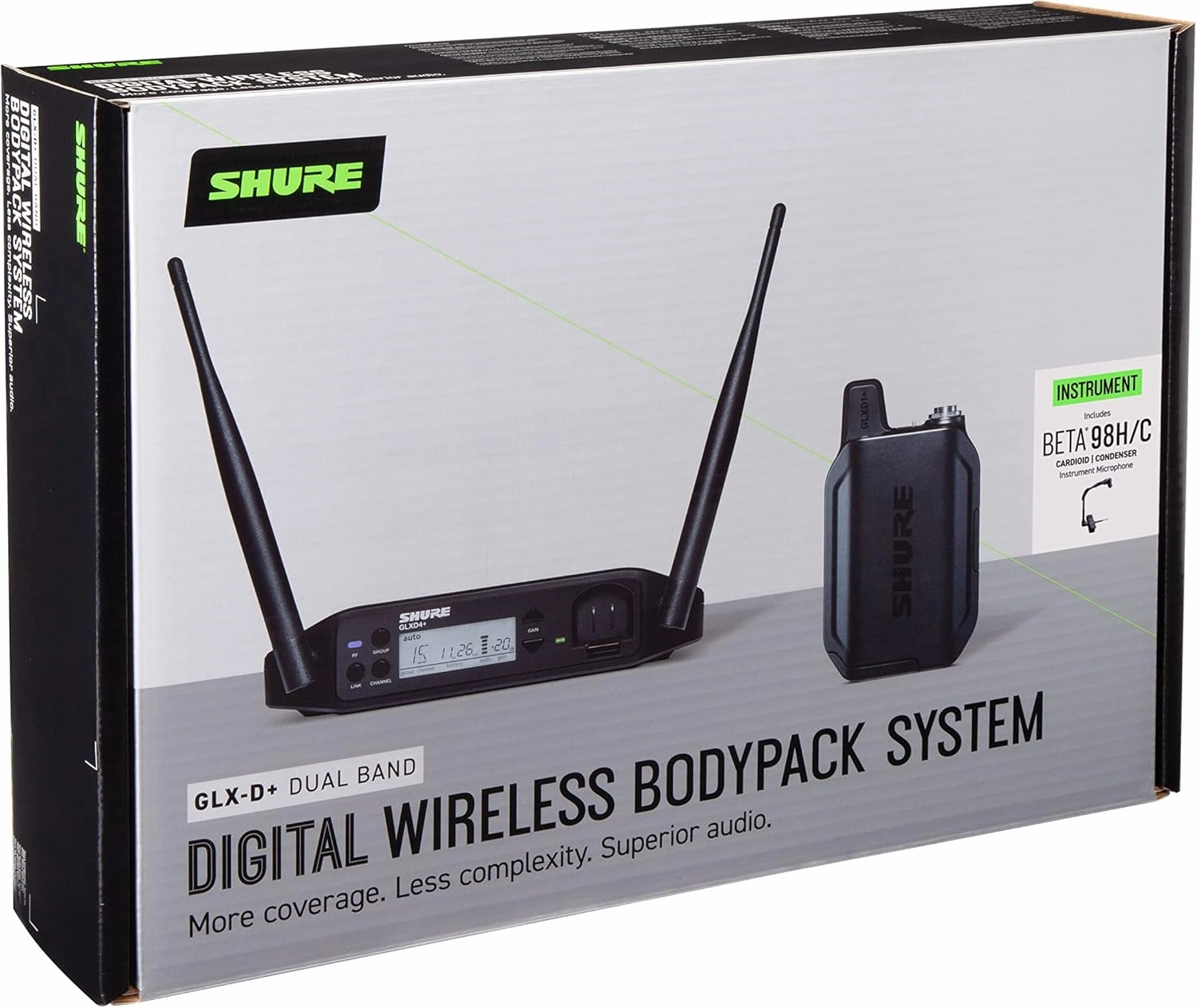 Shure GLXD14 /B98 Dual Band Digital Wireless Microphone System for Brass, Woodwinds, Percussion - 12-Hour Battery Life, 100 ft Range | Clip-on Instrument Mic, Single Channel Receiver (GLXD14 /B98-Z3)