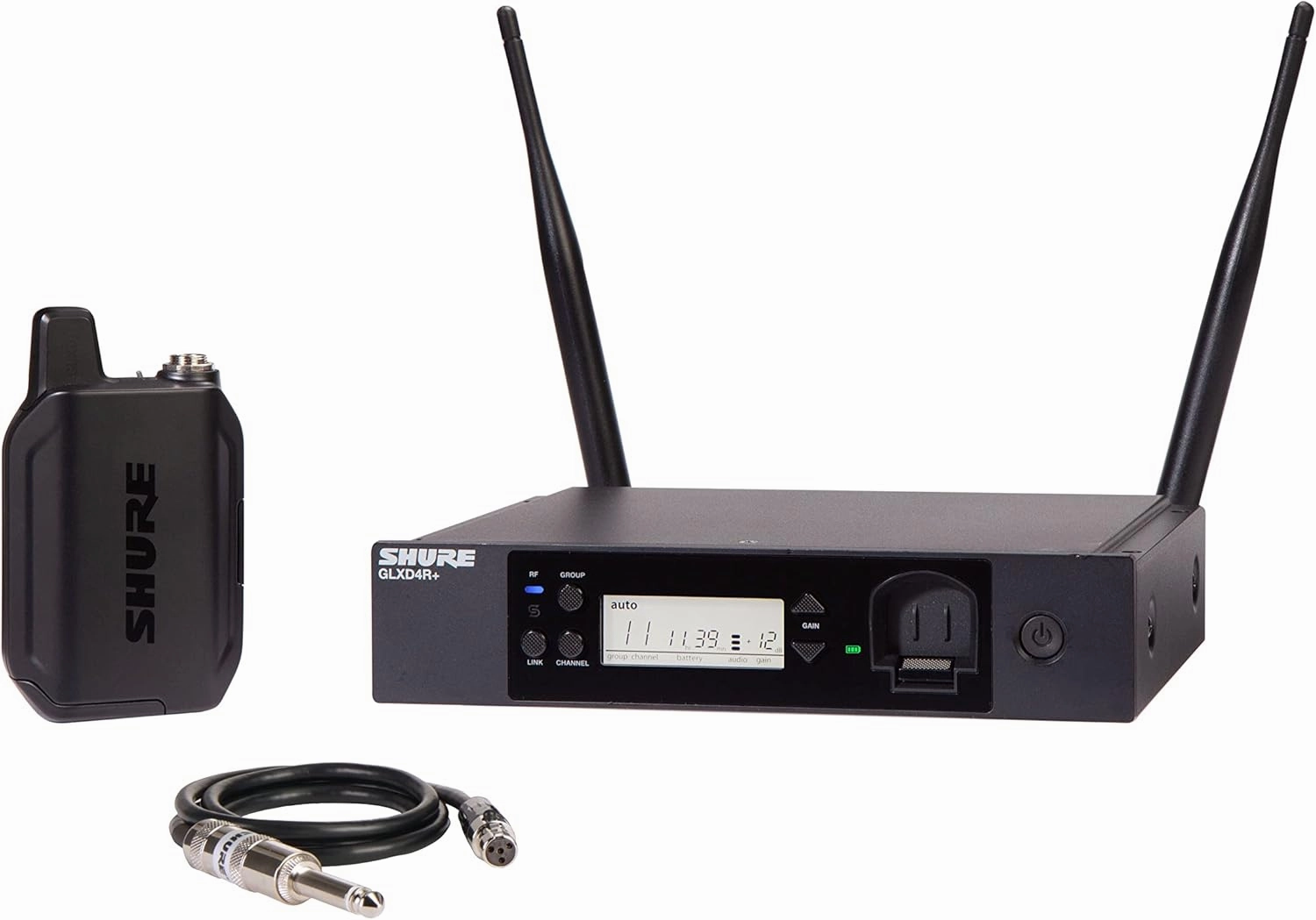 Shure GLXD14R  Dual Band Pro Digital Wireless System for Guitar and Bass - 12-Hour Battery Life, 100 ft Range | Includes 1/4" Jack Instrument Cable & Single Channel Rack Mount Receiver (GLXD14R -Z3)