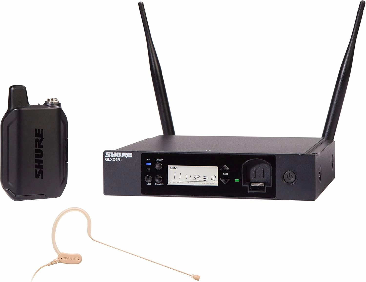 Shure GLXD14R /MX53 Dual Band Pro Digital Wireless Microphone System - 12-Hour Battery Life, 100 ft Range | MX153 Headset Mic, Single Channel Rack Mount Receiver (GLXD14R /MX53-Z3)