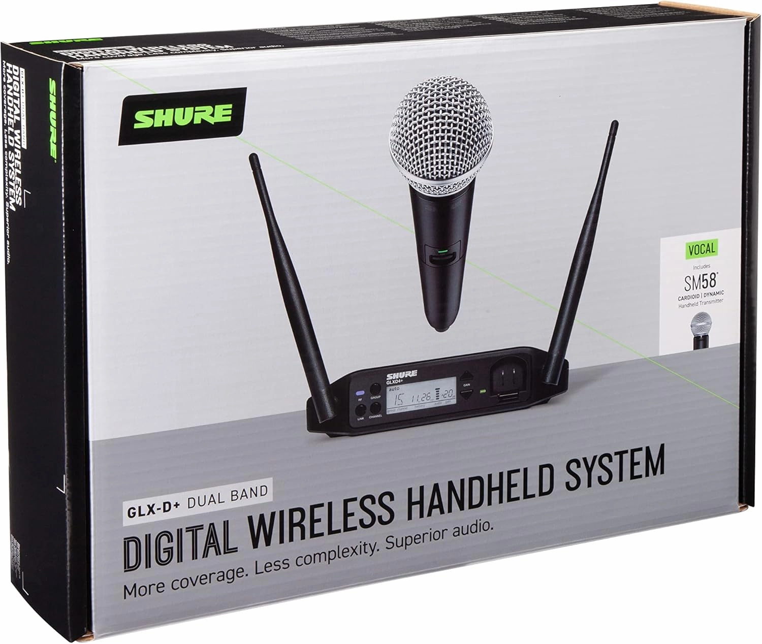 Shure GLXD24 /SM58 Dual Band Pro Digital Wireless Microphone System - 12-Hour Battery Life, 100 ft Range | SM58 Handheld Vocal Mic, Single Channel Receiver (GLXD24 /SM58-Z3)