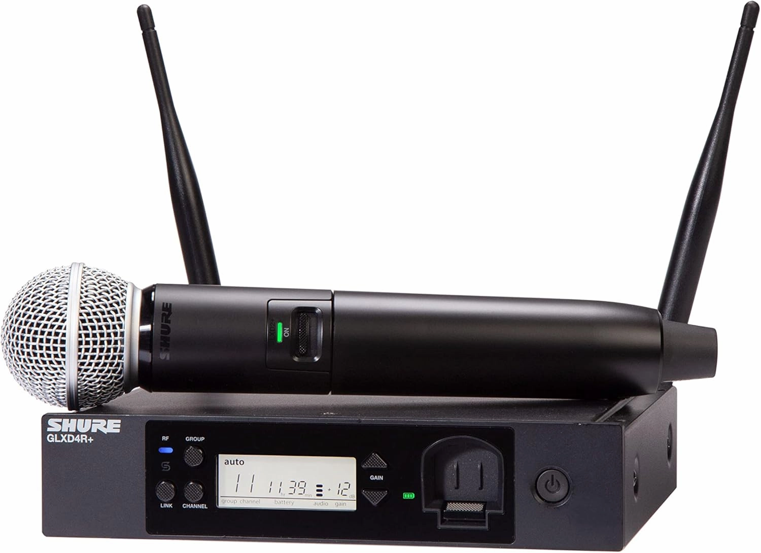 Shure GLXD24R /SM58 Dual Band Pro Digital Wireless Microphone System - 12-Hour Battery Life, 100 ft Range | SM58 Handheld Vocal Mic, Single Channel Rack Mount Receiver (GLXD24R /SM58-Z3)