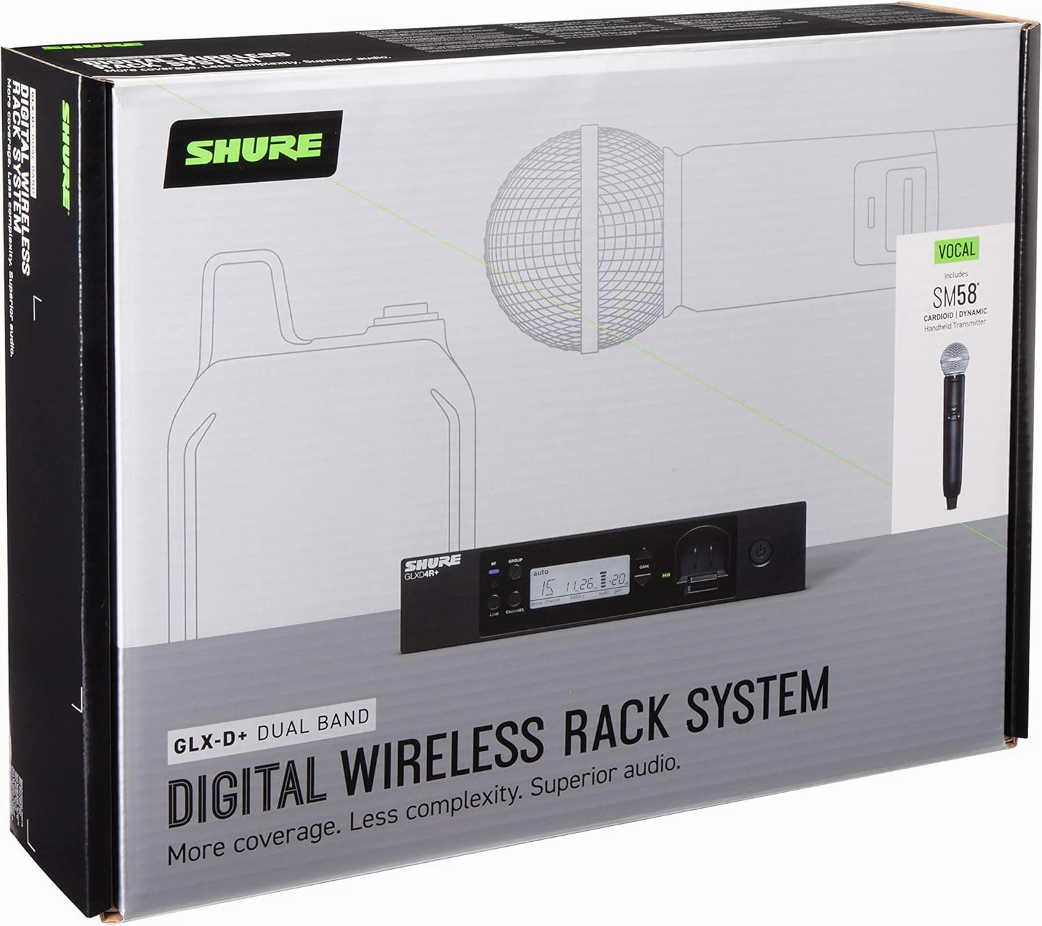 Shure GLXD24R /SM58 Dual Band Pro Digital Wireless Microphone System - 12-Hour Battery Life, 100 ft Range | SM58 Handheld Vocal Mic, Single Channel Rack Mount Receiver (GLXD24R /SM58-Z3)