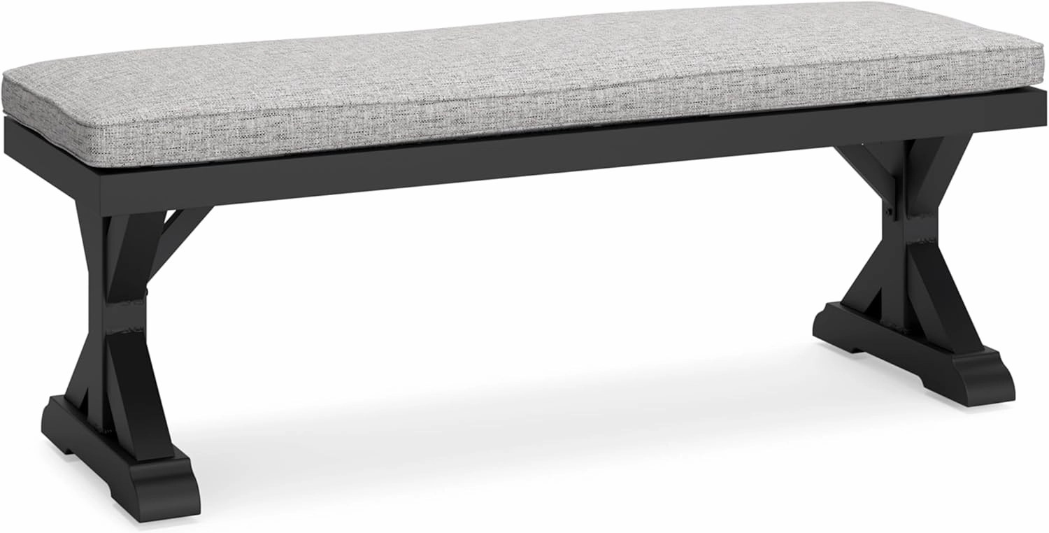 Signature Design by Ashley Beachcroft Casual Weather Resistant Outdoor Bench with Cushion, Light Gray & Black