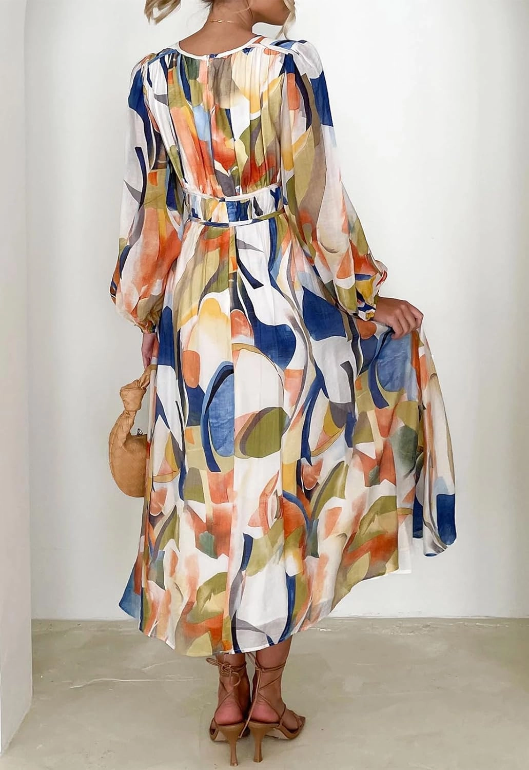 Sissyaki Women's Long Sleeve Boho Floral Maxi Dress Smocked Beach Flowy Dress