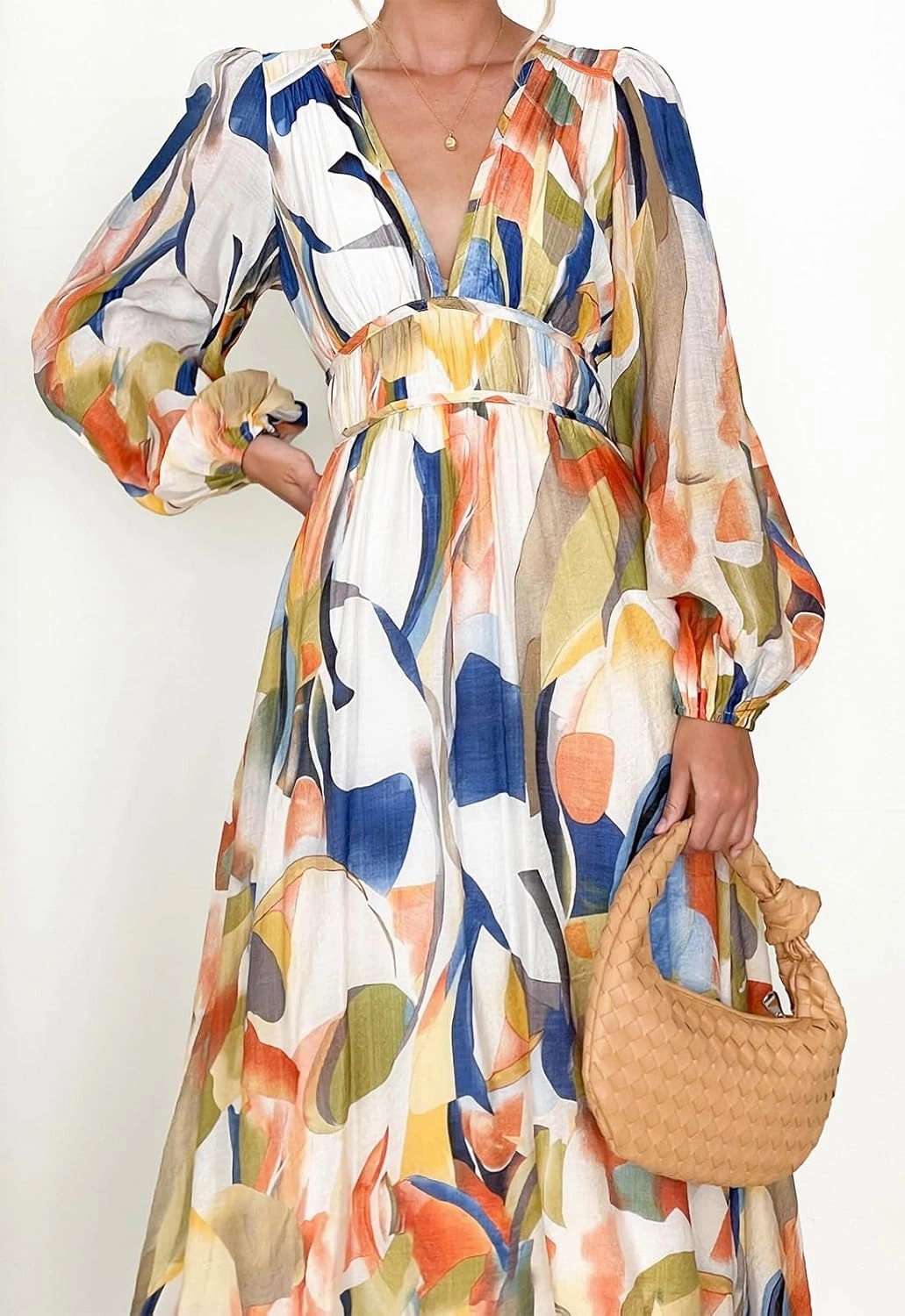 Sissyaki Women's Long Sleeve Boho Floral Maxi Dress Smocked Beach Flowy Dress