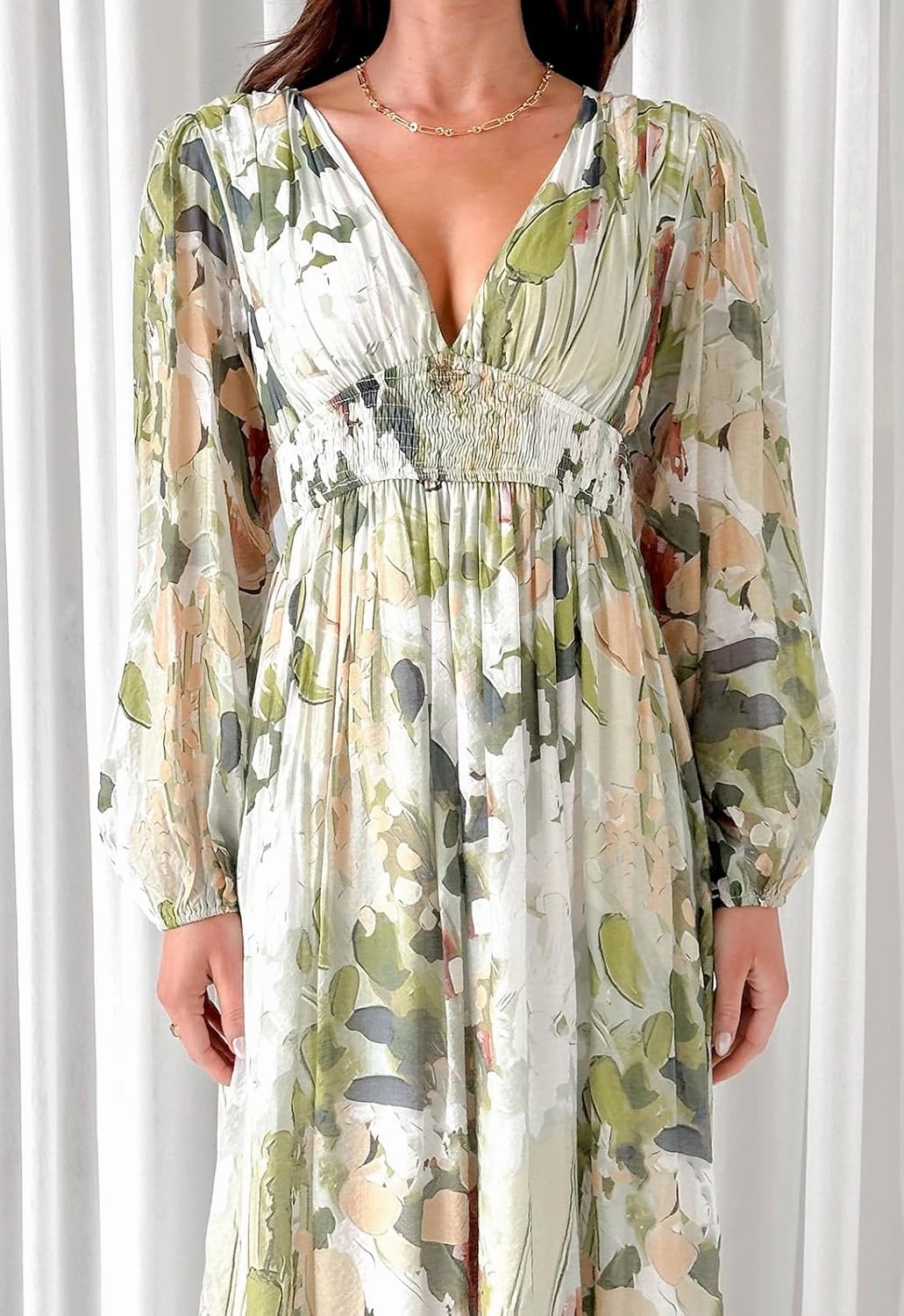 Sissyaki Women's Long Sleeve Boho Floral Maxi Dress Smocked Beach Flowy Dress
