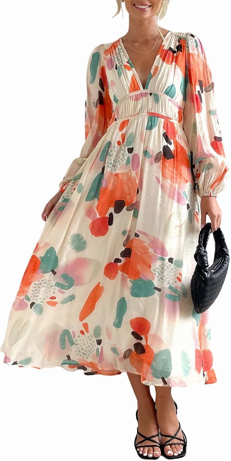 Sissyaki Women's Long Sleeve Boho Floral Maxi Dress