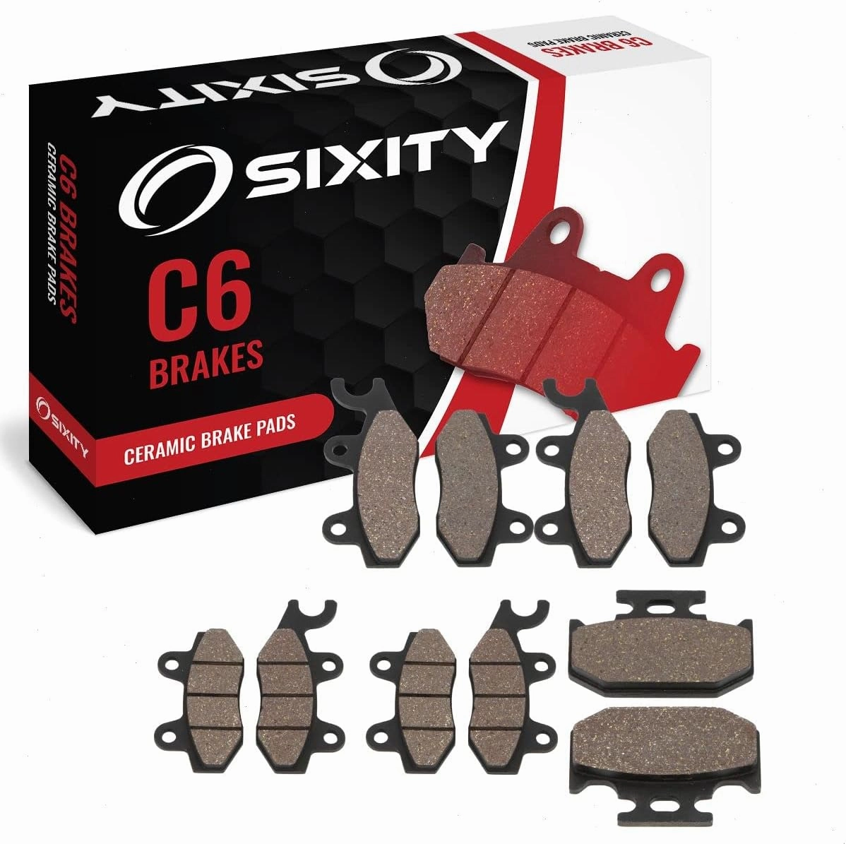 Sixity C6 Front Rear Ceramic Brake Pads compatible with Yamaha YXR700F Rhino 700 FI Ducks Unlimited 2009 Complete Set