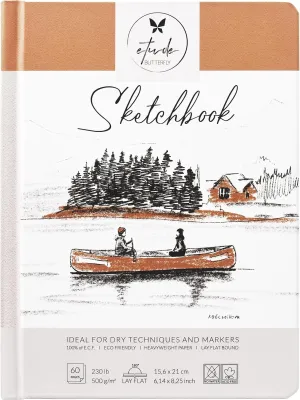 Sketch Book Hardcover 60 Pages Thick 500 GSM / 230 lb Acid Free Paper Lay Flat Bound for Drawing and Sketching 6,14” x 8,25” for Kids and Adults Beginners and Professionals Eco Friendly