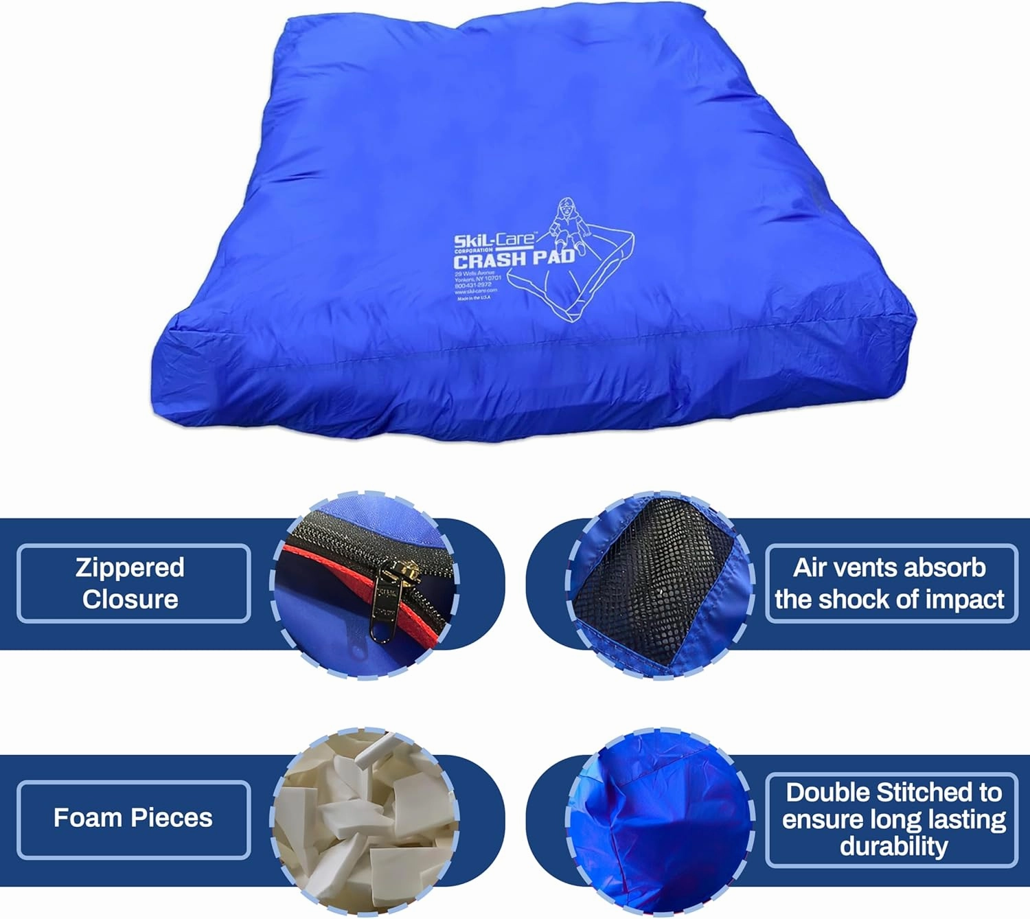 Skil-Care Replacement Cover for 3' x 4' (Dark Green) or 5’ x 5’ (Blue) Crash Pad, Durable Nylon Shell, Water-Resistant, Machine-Washable, Cover ONLY