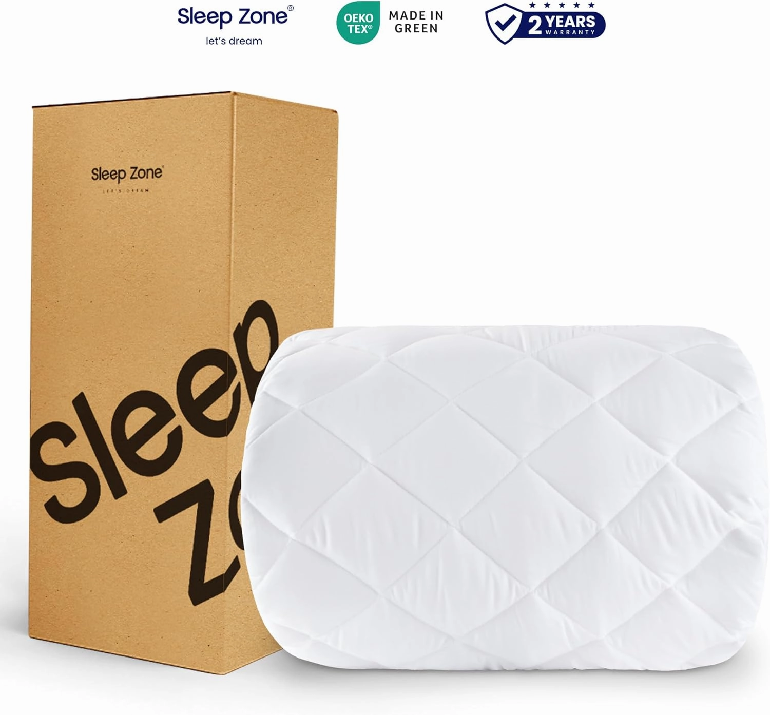 SLEEP ZONE Mattress Cover Queen Size Bed, Quilted Fitted Mattress Pad, Deep Pocket Mattress Protector Stretches up to 21 inches, Pillowtop Breathable Mattress Topper (White, 60x80)