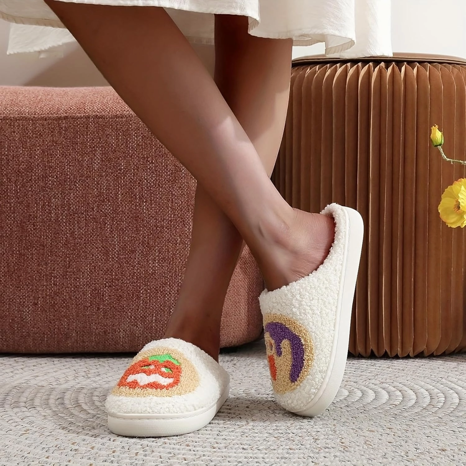 Slippers for Womens Mens Cut Retro Plush Soft Memory Foam House Shoes
