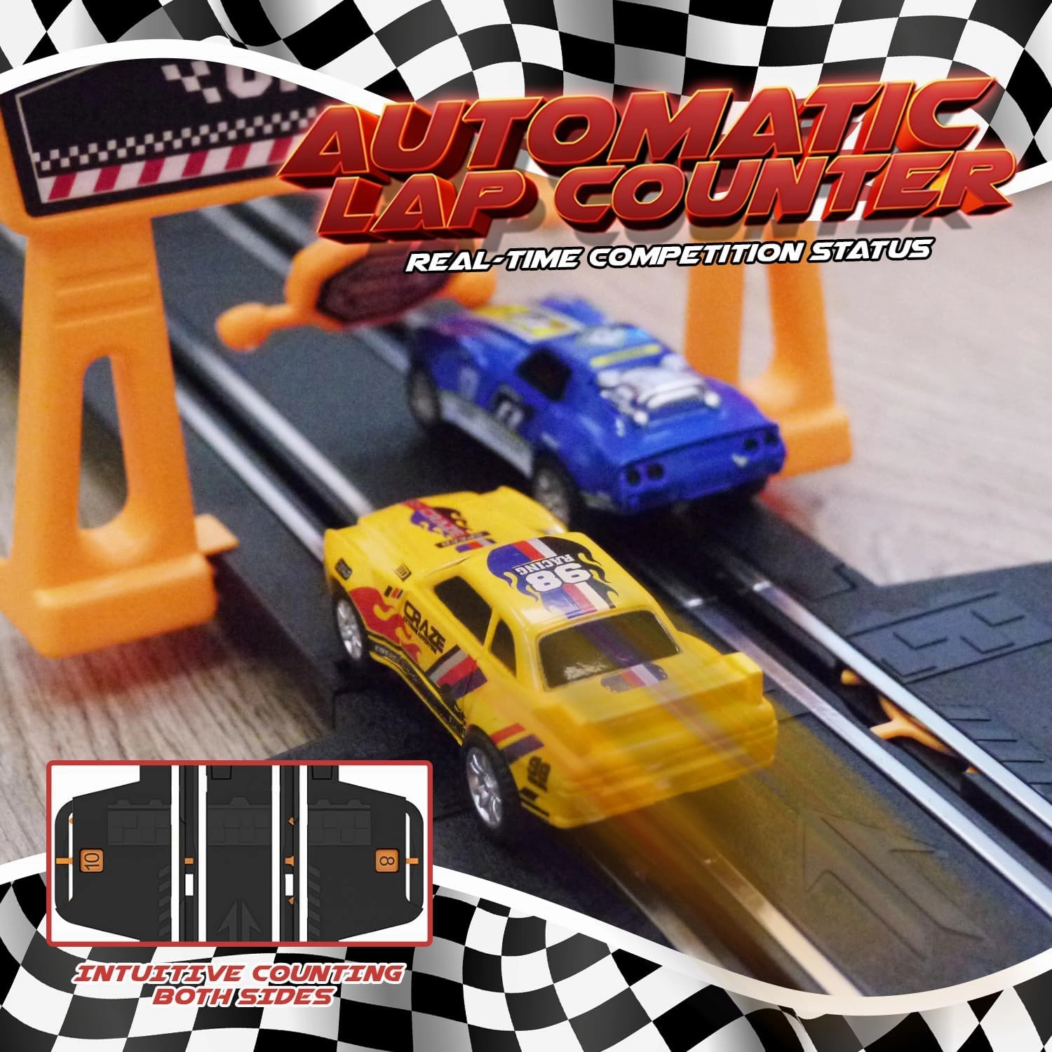 Slot Car Race Track Sets, Race Tracks for Kids Ages 4-8, Remote Control Car for Toddlers 1-3, Toy Car Racetrack for Boys & Girls, 4 Race Cars and 2 Durable Controllers, Professional Set
