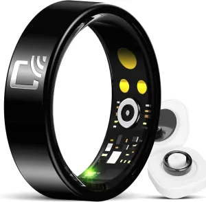 Smart Ring for Men Women - NFC Sleep Fitness Step Tracker Ring Monitor for Heart Rate/Calories Bluetooth Ring Contact Sensor for iOS Android Black #12