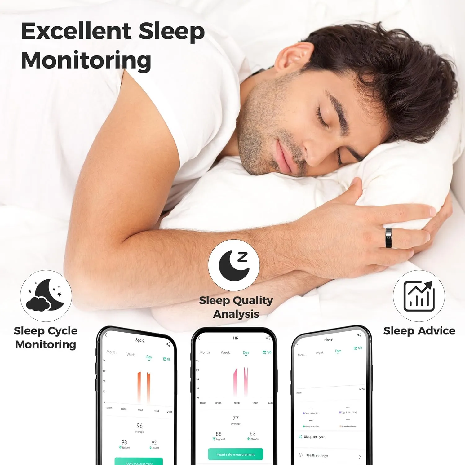 Smart Ring for Men Women - NFC Sleep Fitness Step Tracker Ring Monitor for Heart Rate/Calories Bluetooth Ring Contact Sensor for iOS Android Black #12