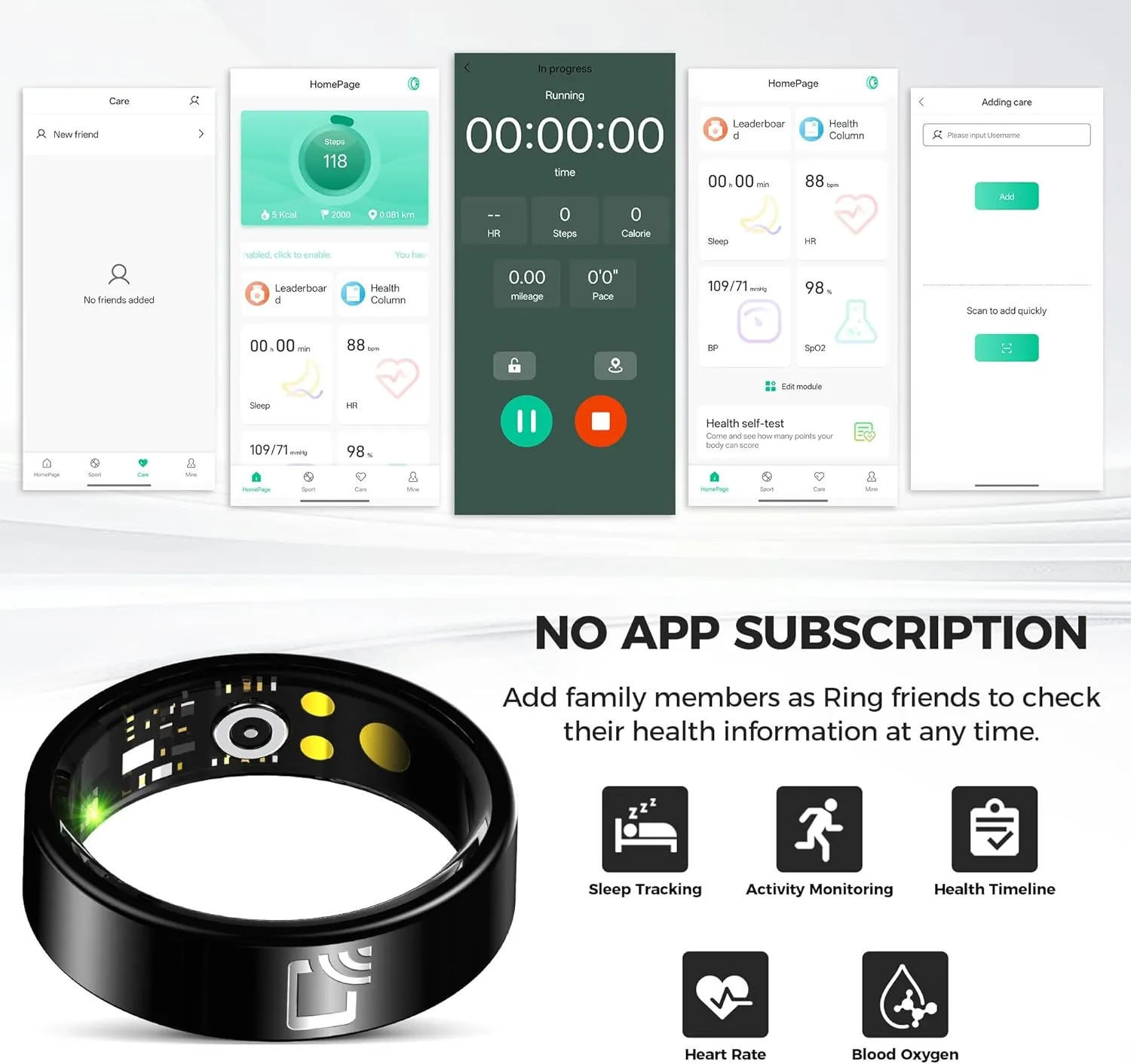 Smart Ring for Men Women - NFC Sleep Fitness Step Tracker Ring Monitor for Heart Rate/Calories Bluetooth Ring Contact Sensor for iOS Android Black #12