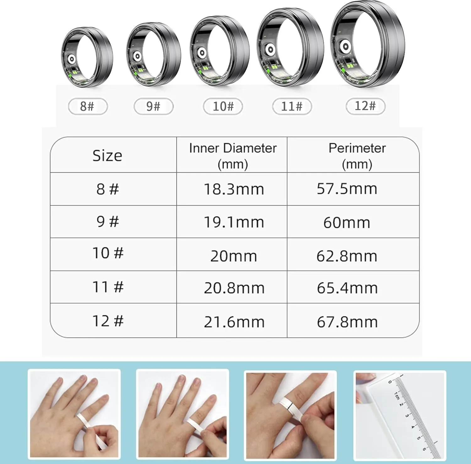 Smart Wearable Fitness Tracker, Sleep Tracker Ring, Healthy Heart Rate, Oximetry, Sleep, Exercise Monitoring, 5ATM Waterproof for iOS and Android (Gold, 11#)
