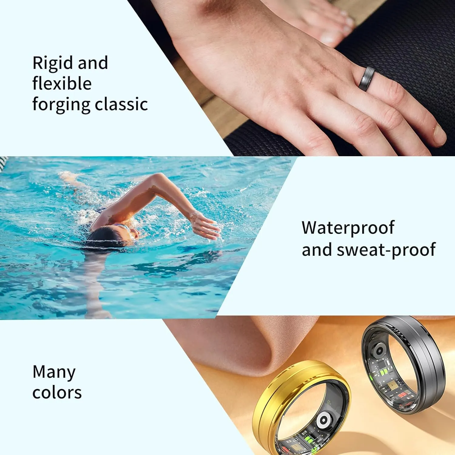 Smart Wearable Fitness Tracker, Sleep Tracker Ring, Healthy Heart Rate, Oximetry, Sleep, Exercise Monitoring, 5ATM Waterproof for iOS and Android (Gold, 11#)