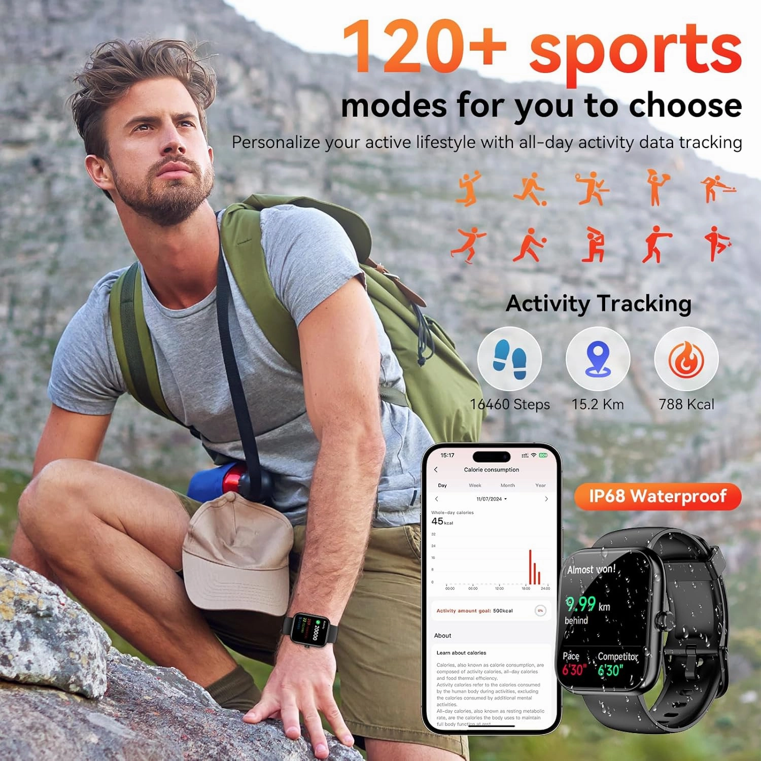 Smart Watch with Alexa Built-in, 1.83" HD Touchscreen, Bluetooth Call/Make Calls, IP68 Waterproof Fitness Tracker with 120  Sport Modes, 24/7 Heart Rate & Sleep Monitor for iOS/Android (Black)