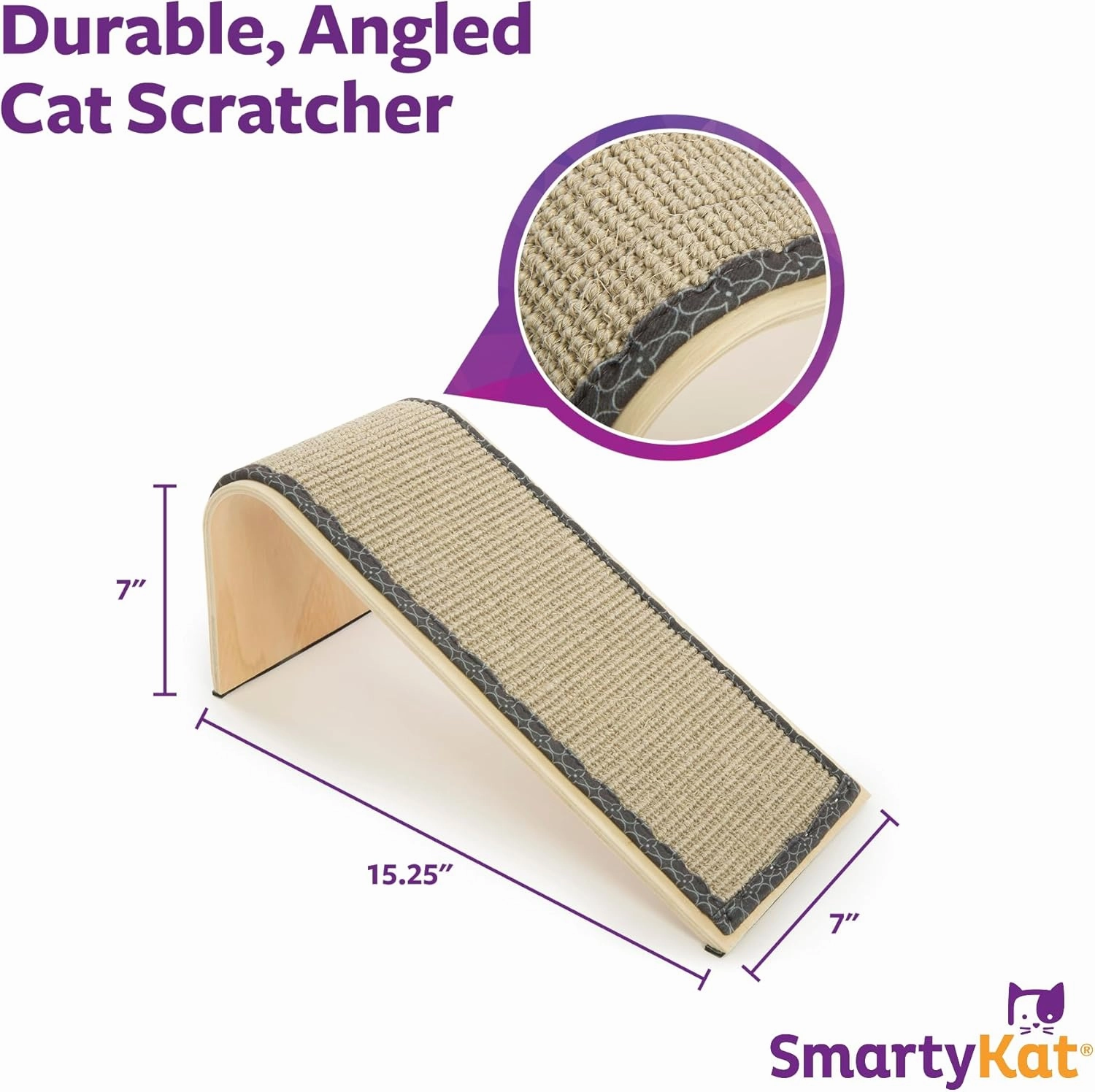 SmartyKat Sisal Angle Ramp Cat Scratcher for Indoor Cats & Kittens, Durable Sisal & Wood Scratching Pad, Includes Catnip, Gray/Taupe