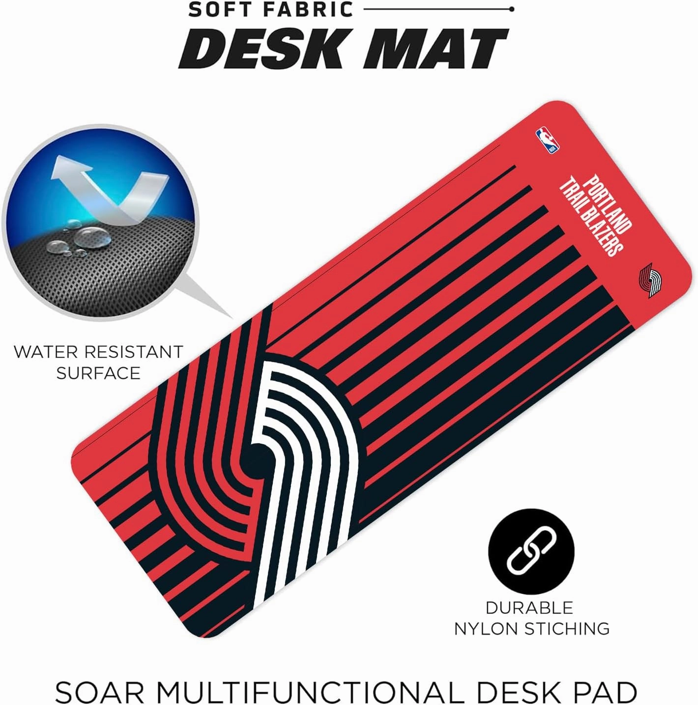 SOAR NBA Multifunctional Desk Mat for Desktop, (31.5"x12") - Ultra Soft Fabric with Non-Slip Rubber Backer - Water Resistant & Durable Nylon Stitching