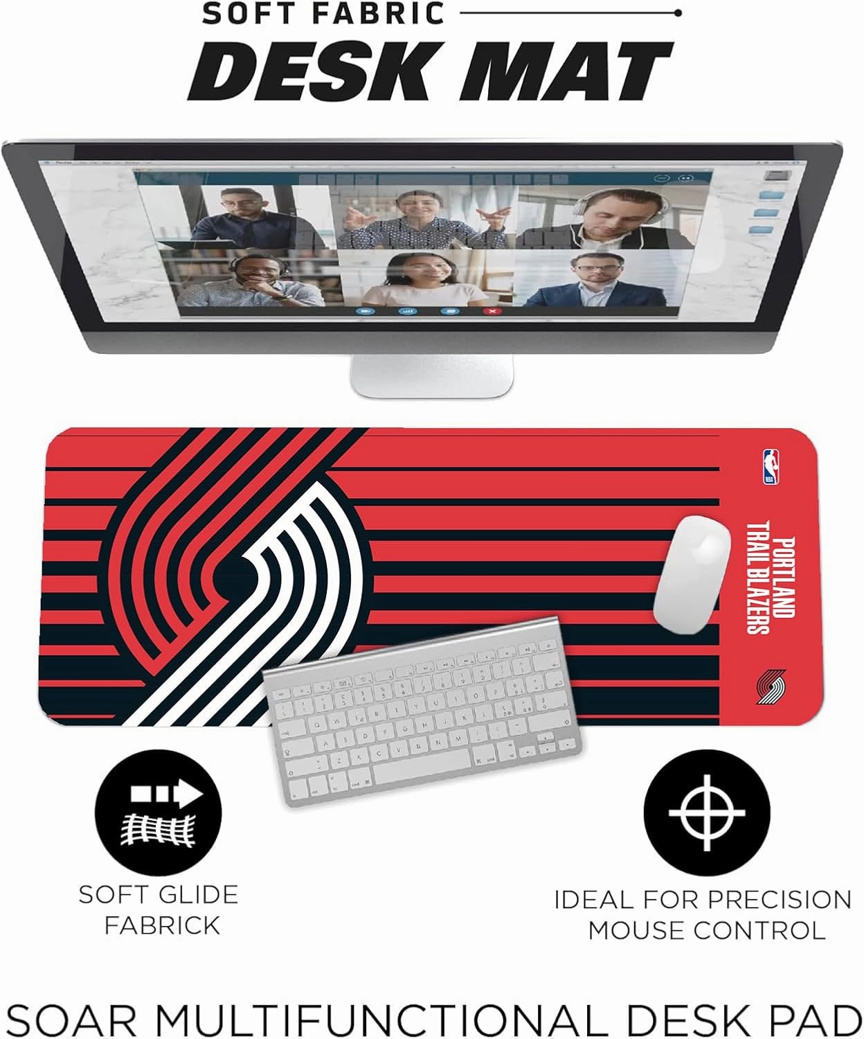 SOAR NBA Multifunctional Desk Mat for Desktop, (31.5"x12") - Ultra Soft Fabric with Non-Slip Rubber Backer - Water Resistant & Durable Nylon Stitching