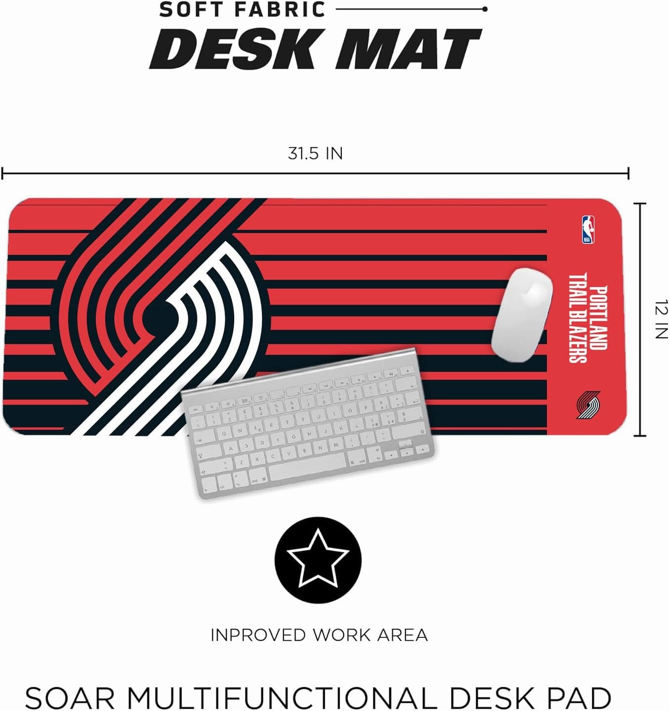 SOAR NBA Multifunctional Desk Mat for Desktop, (31.5"x12") - Ultra Soft Fabric with Non-Slip Rubber Backer - Water Resistant & Durable Nylon Stitching
