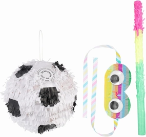 Soccer Ball Pinata Stick Toy Set of 3 Party Pinata Stick for Birthday Blindfold Stuffer Included