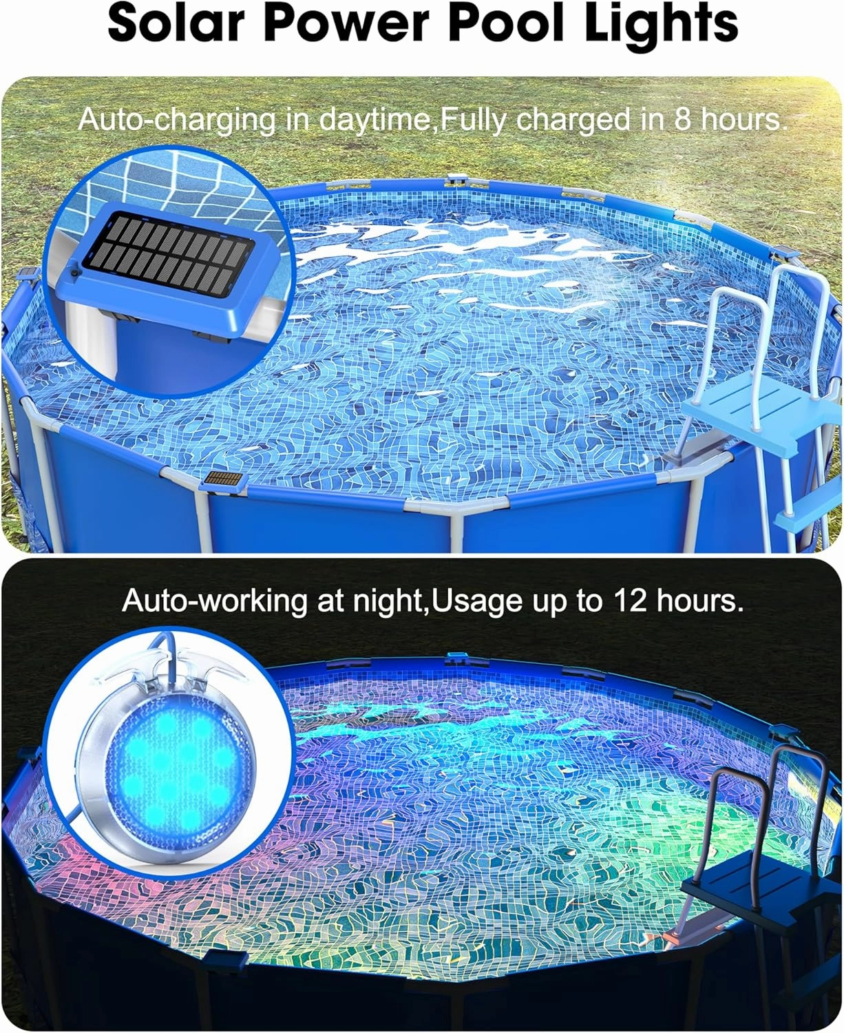 Solar Pool Lights,Underwater IP68 Pool Lights with 8-Color Changing and 9 Modes,Solar Powered LED Swimming Light with Remote Control for Above Ground Pools/Inground Pools-2 Pack-Blue