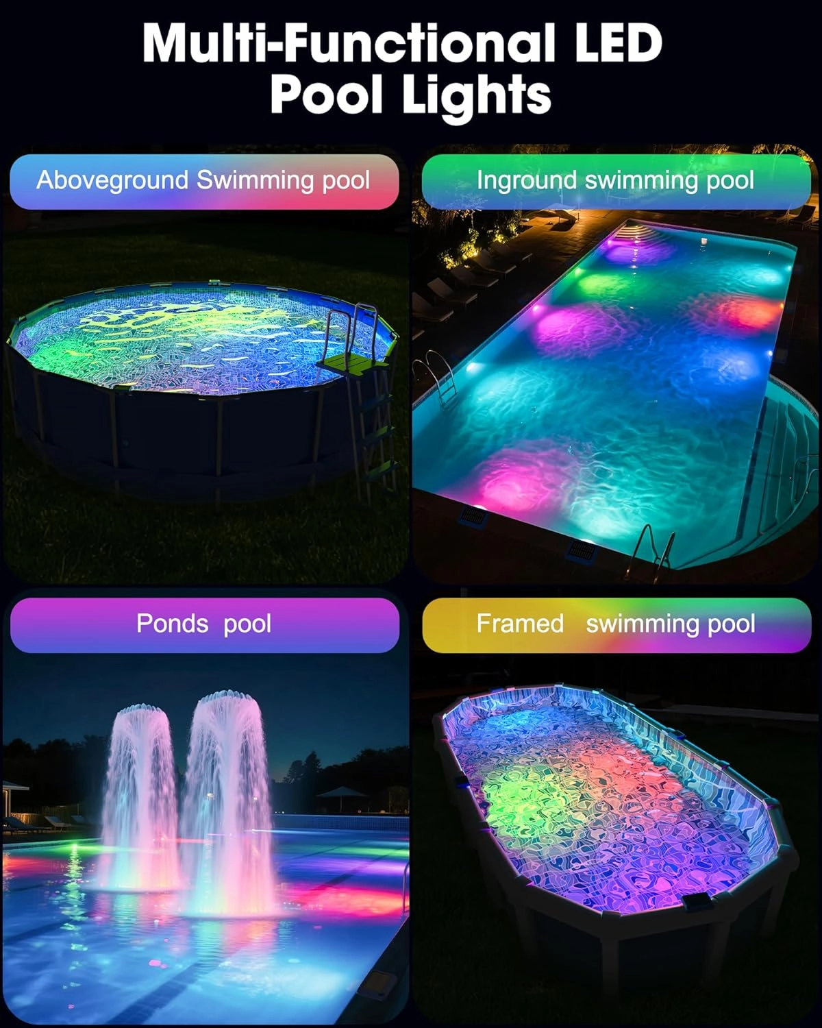 Solar Pool Lights,Underwater IP68 Pool Lights with 8-Color Changing and 9 Modes,Solar Powered LED Swimming Light with Remote Control for Above Ground Pools/Inground Pools-2 Pack-Blue