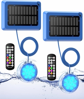 Solar Pool Lights,Underwater IP68 Pool Lights with 8-Color Changing and 9 Modes,Solar Powered LED Swimming Light with Remote Control for Above Ground Pools/Inground Pools-2 Pack-Blue
